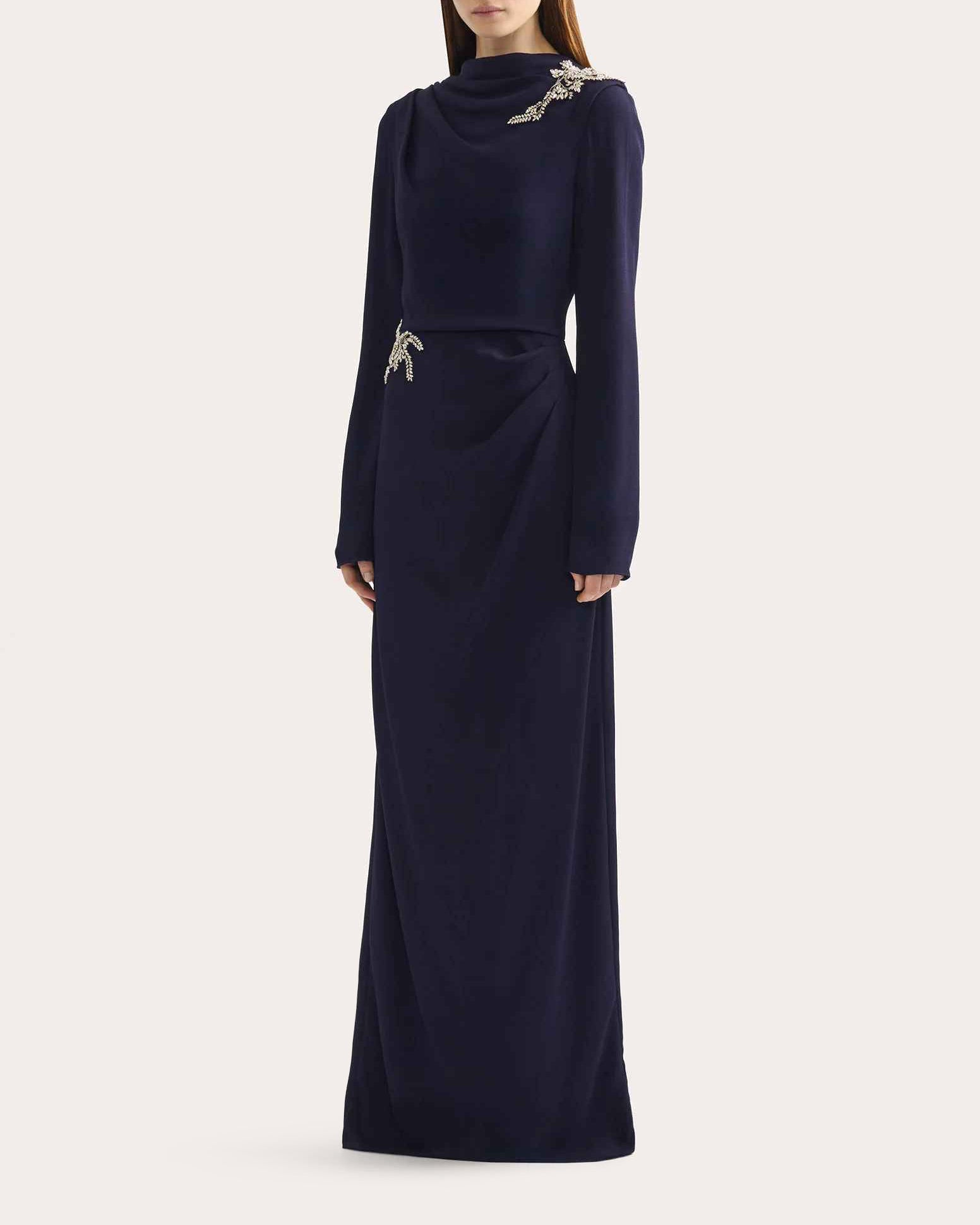 Crystal Long-Sleeve Drape Gown