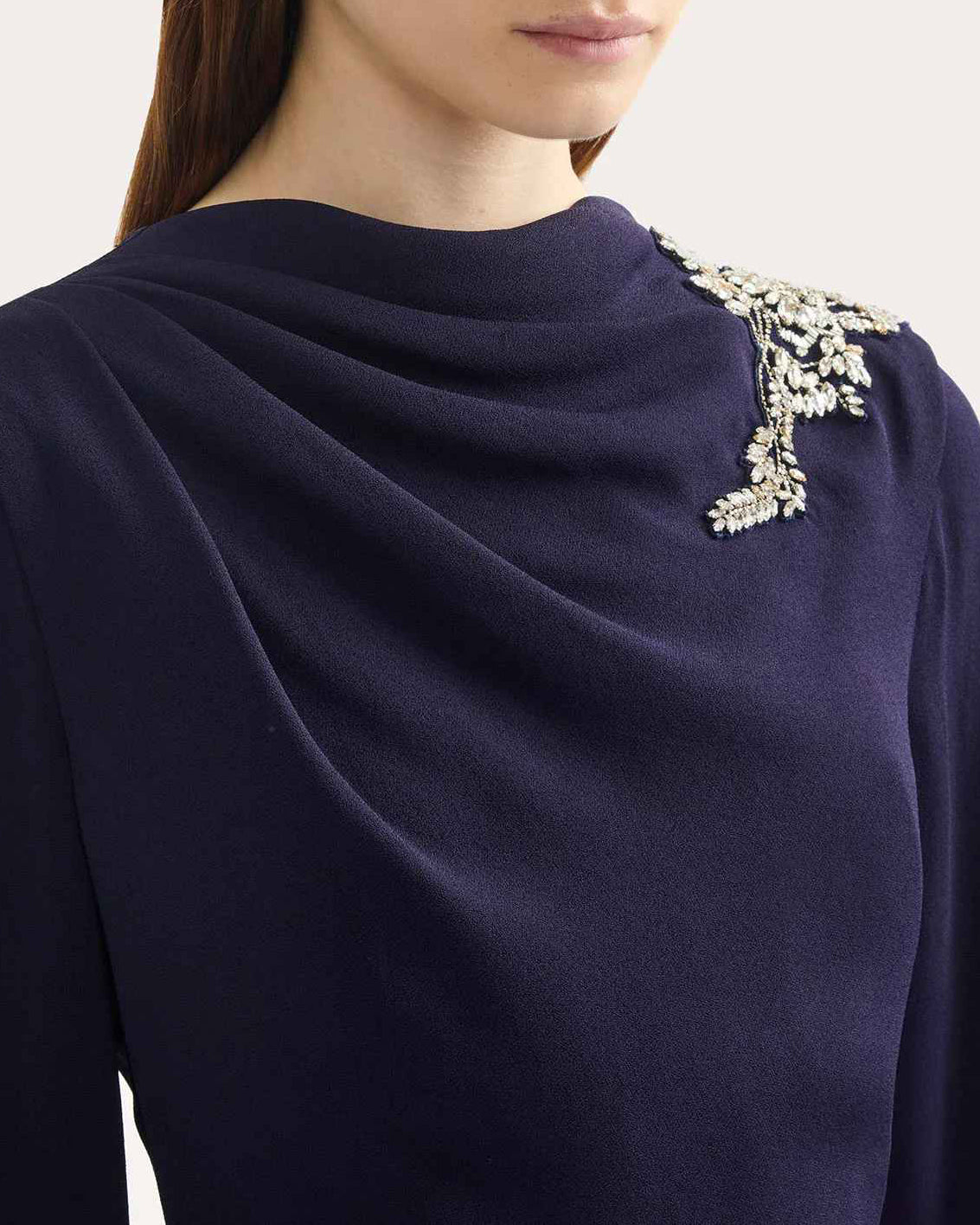 Crystal Long-Sleeve Drape Gown