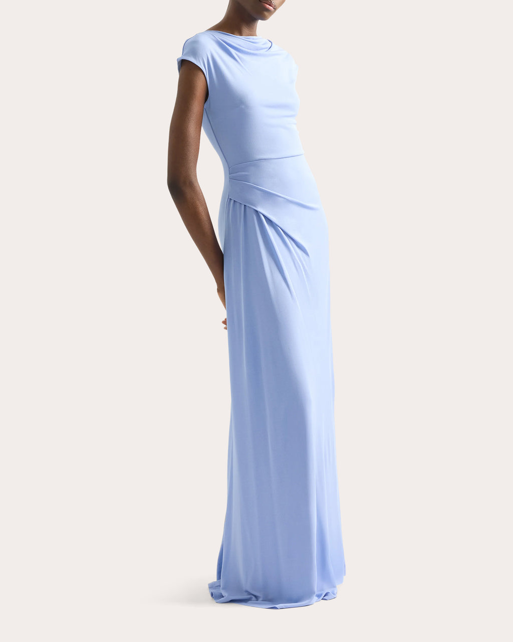 Draped Crepe Short-Sleeve Gown