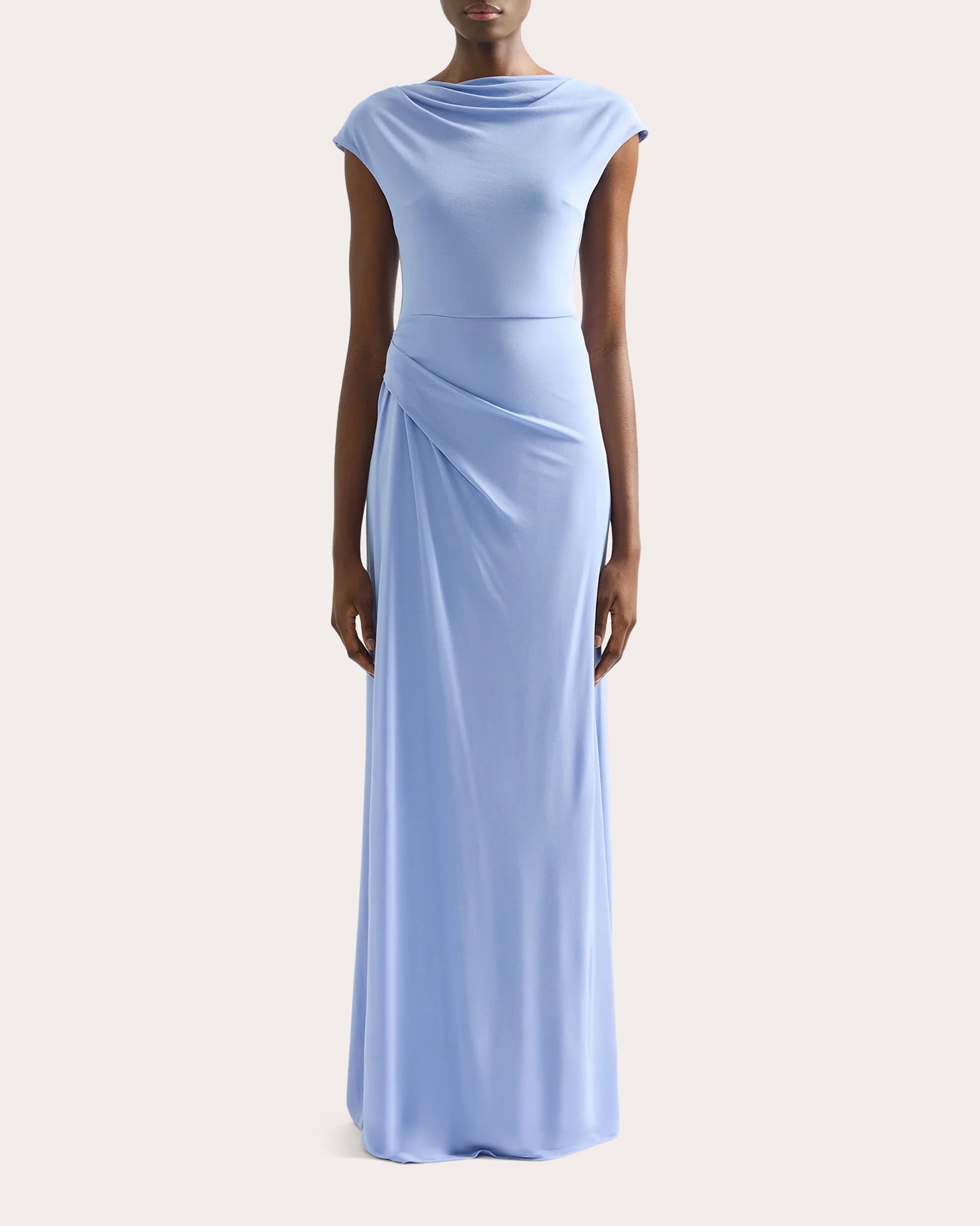 Draped Crepe Short-Sleeve Gown