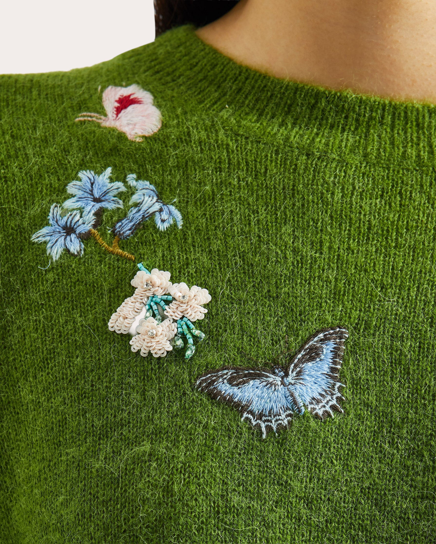 Embroidered Wool Crewneck Sweater