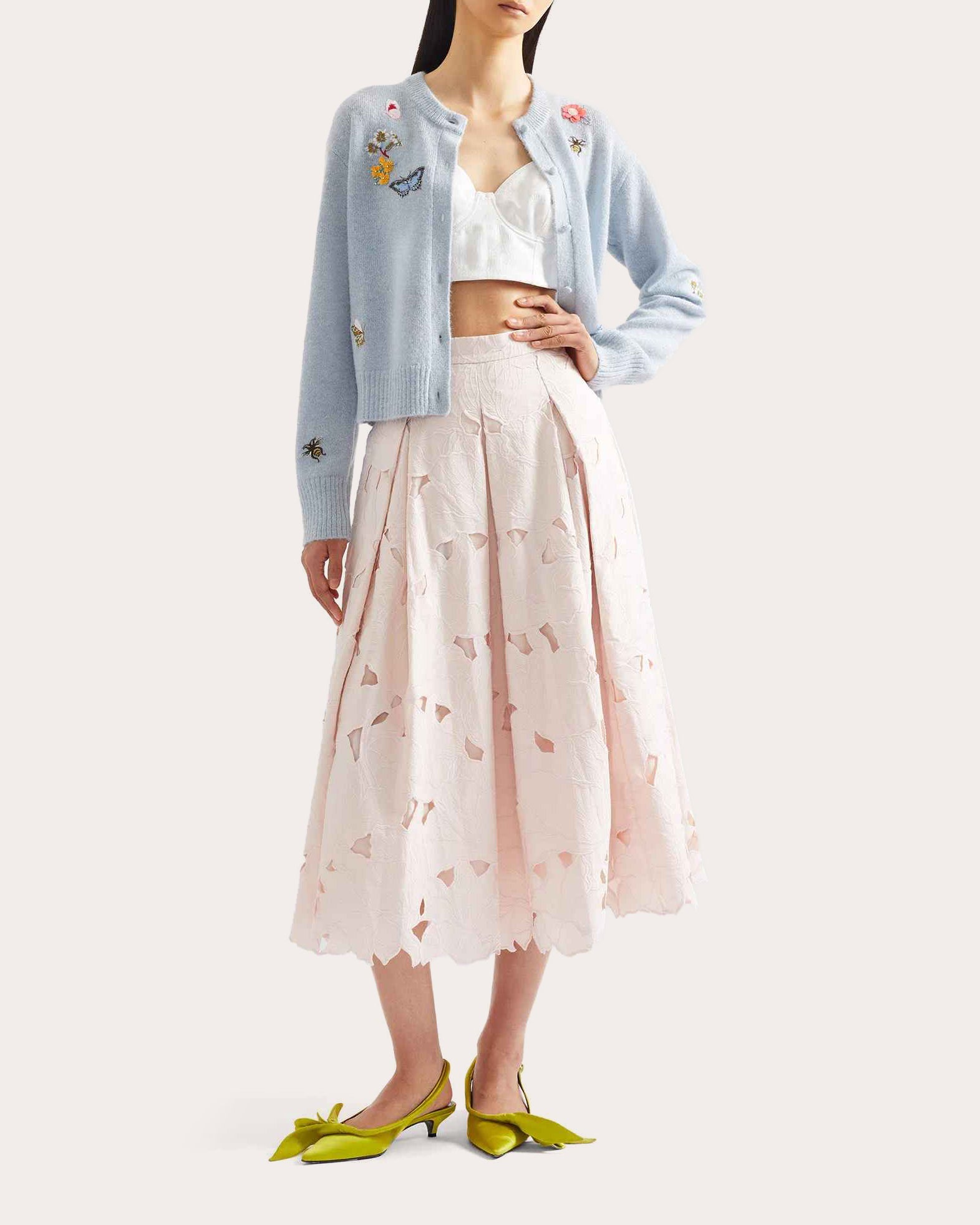 Embroidered Wool Crewneck Cardigan