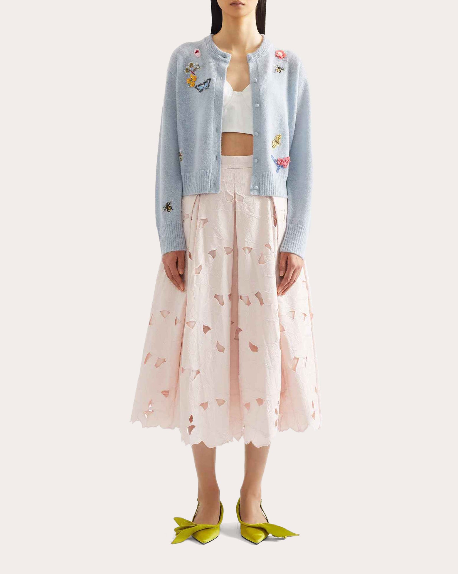 Embroidered Wool Crewneck Cardigan