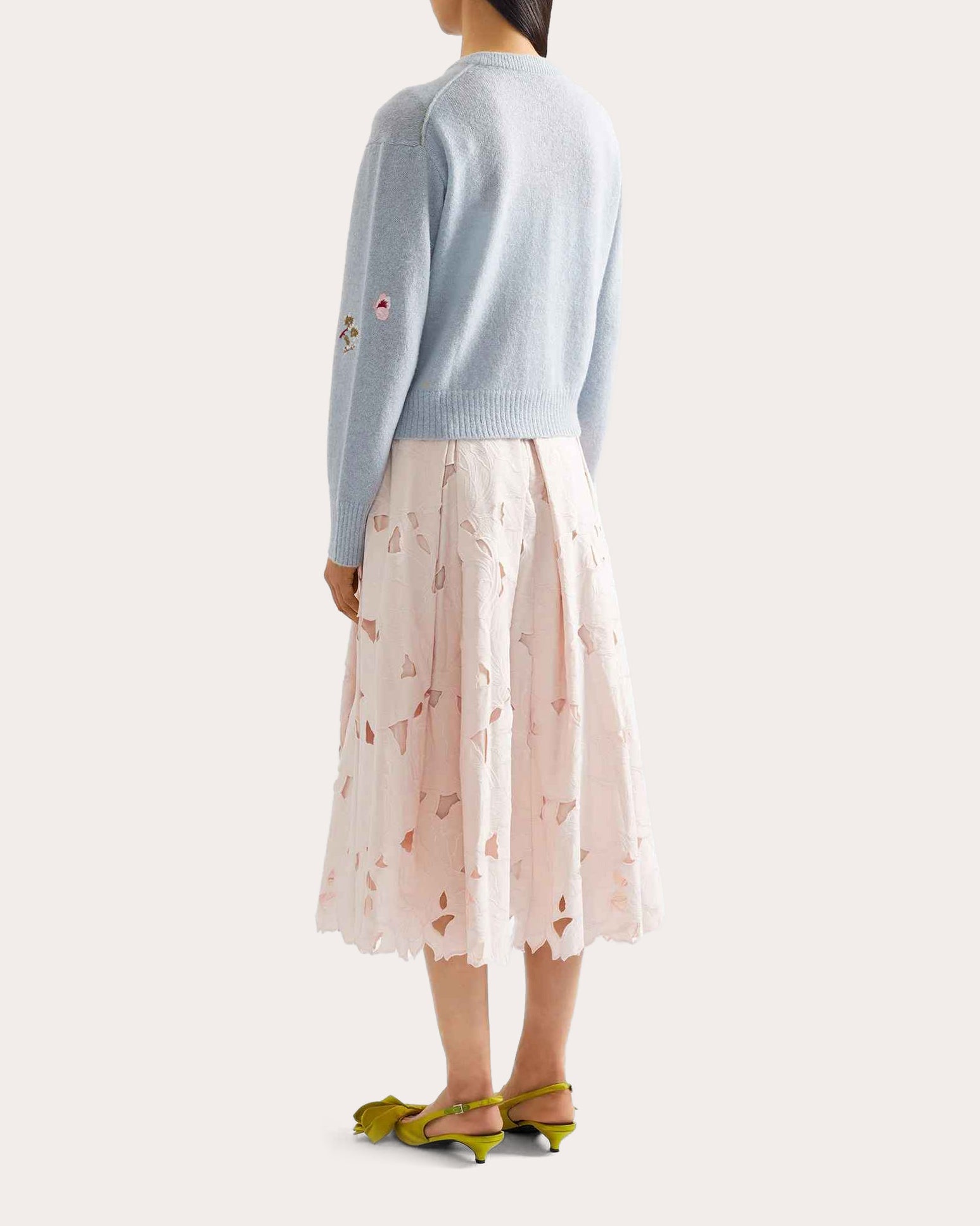 Embroidered Wool Crewneck Cardigan