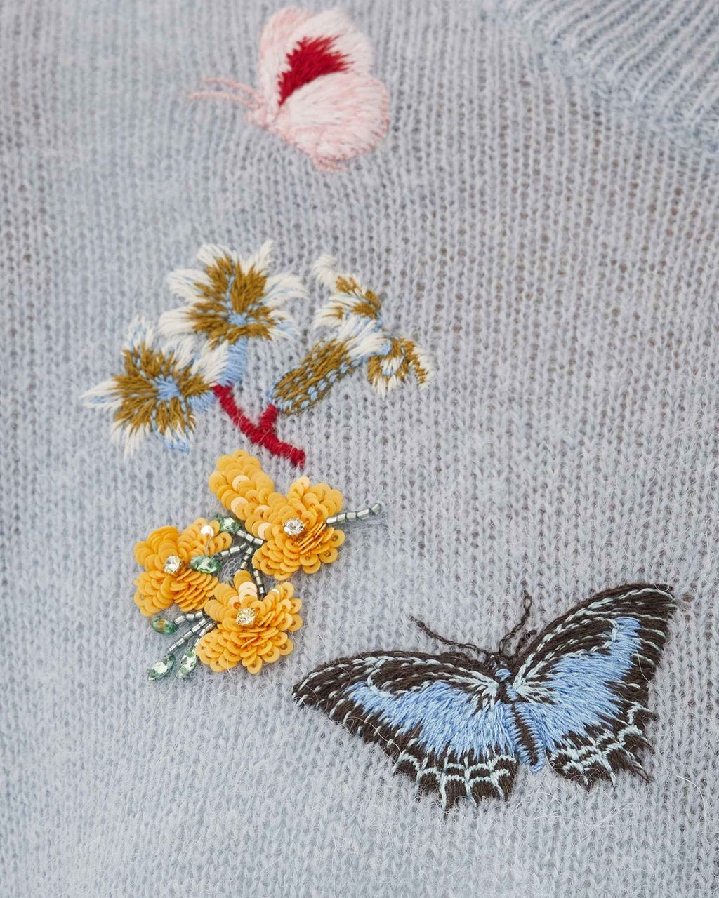 Embroidered Wool Crewneck Cardigan