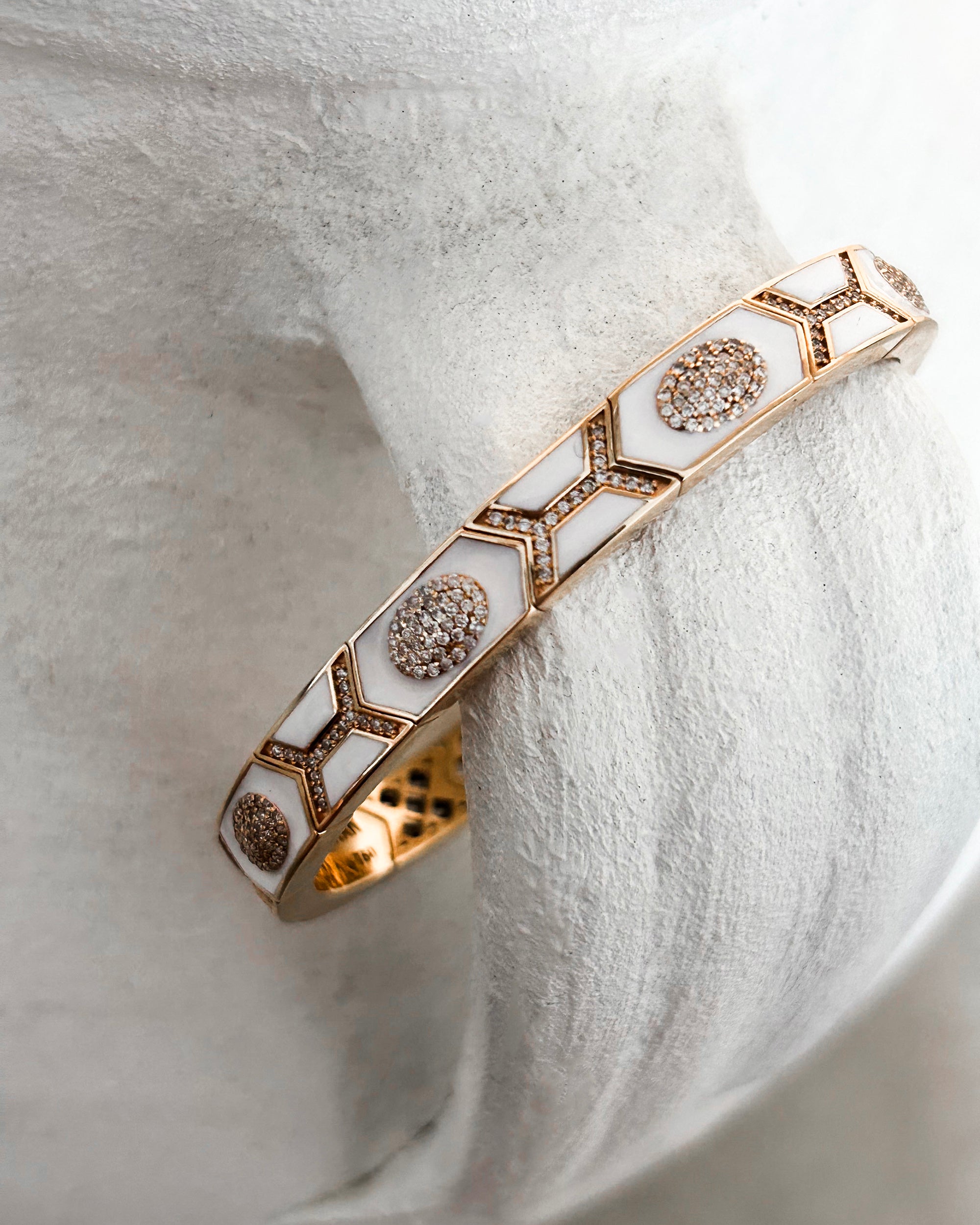 Shield 18K Gold Enamel and Diamond Cuff