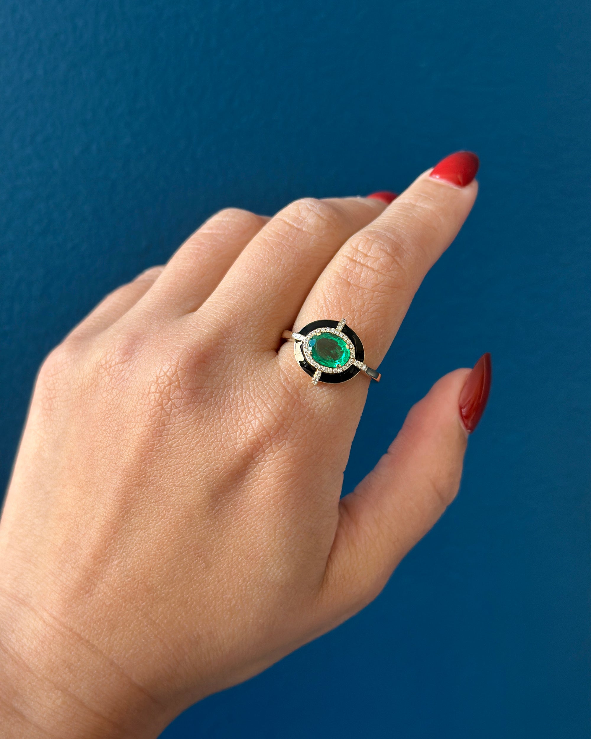 Emerald & Diamond G-One Oval Medallion Ring
