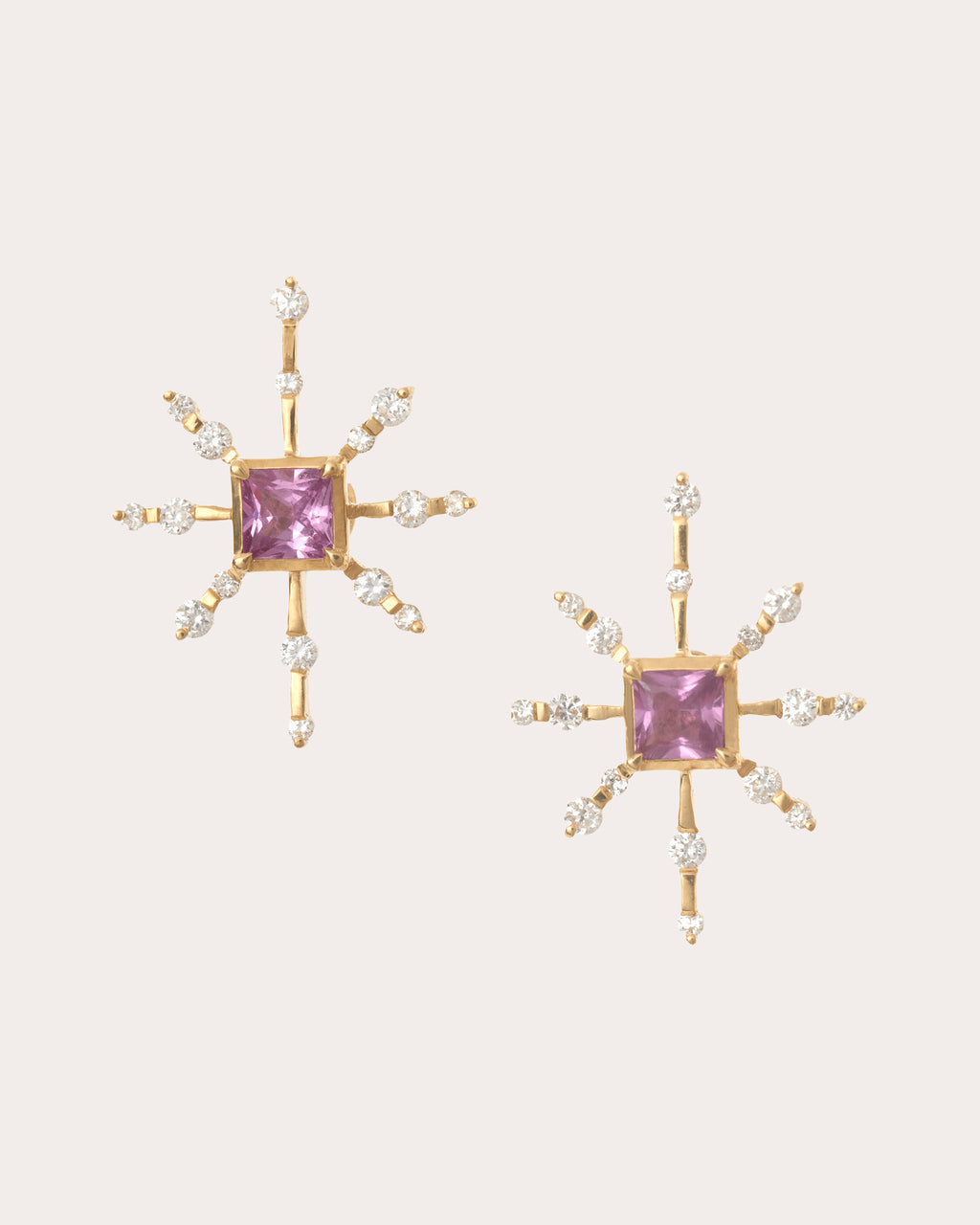 Pink Sapphire & Diamond Starburst Stud Earrings