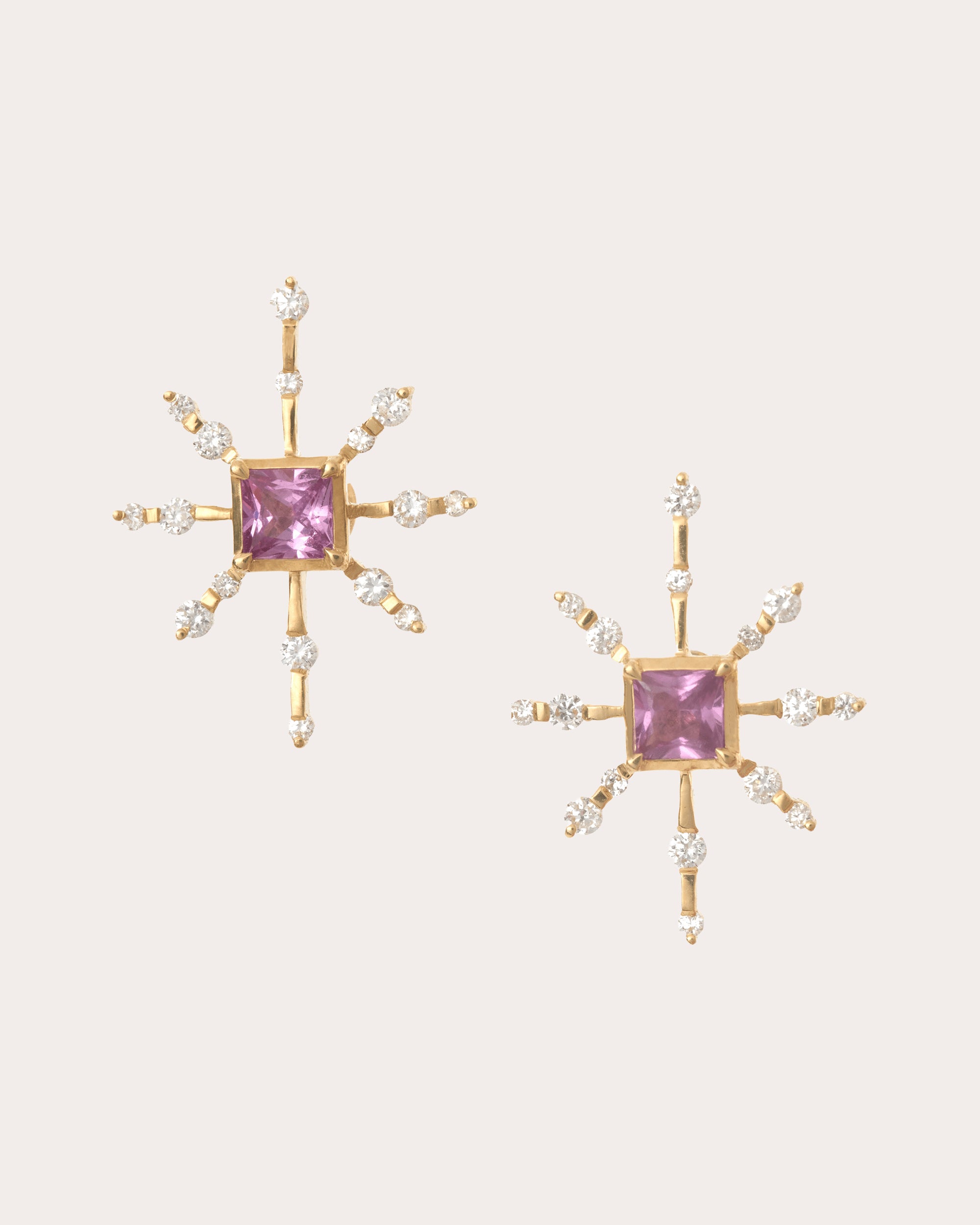 Pink Sapphire & Diamond Starburst Stud Earrings