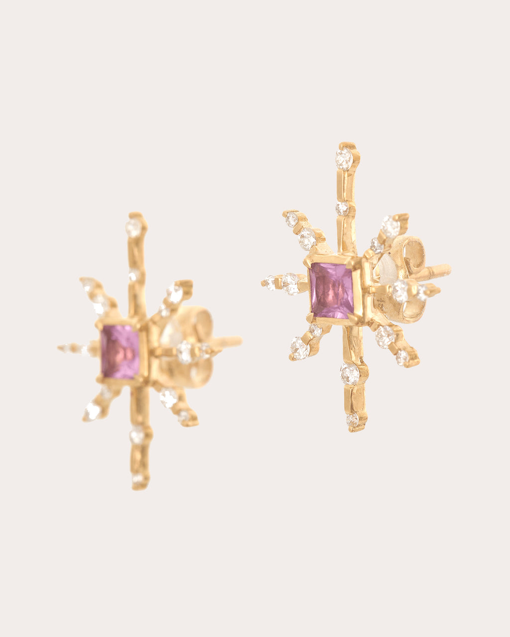 Pink Sapphire & Diamond Starburst Stud Earrings