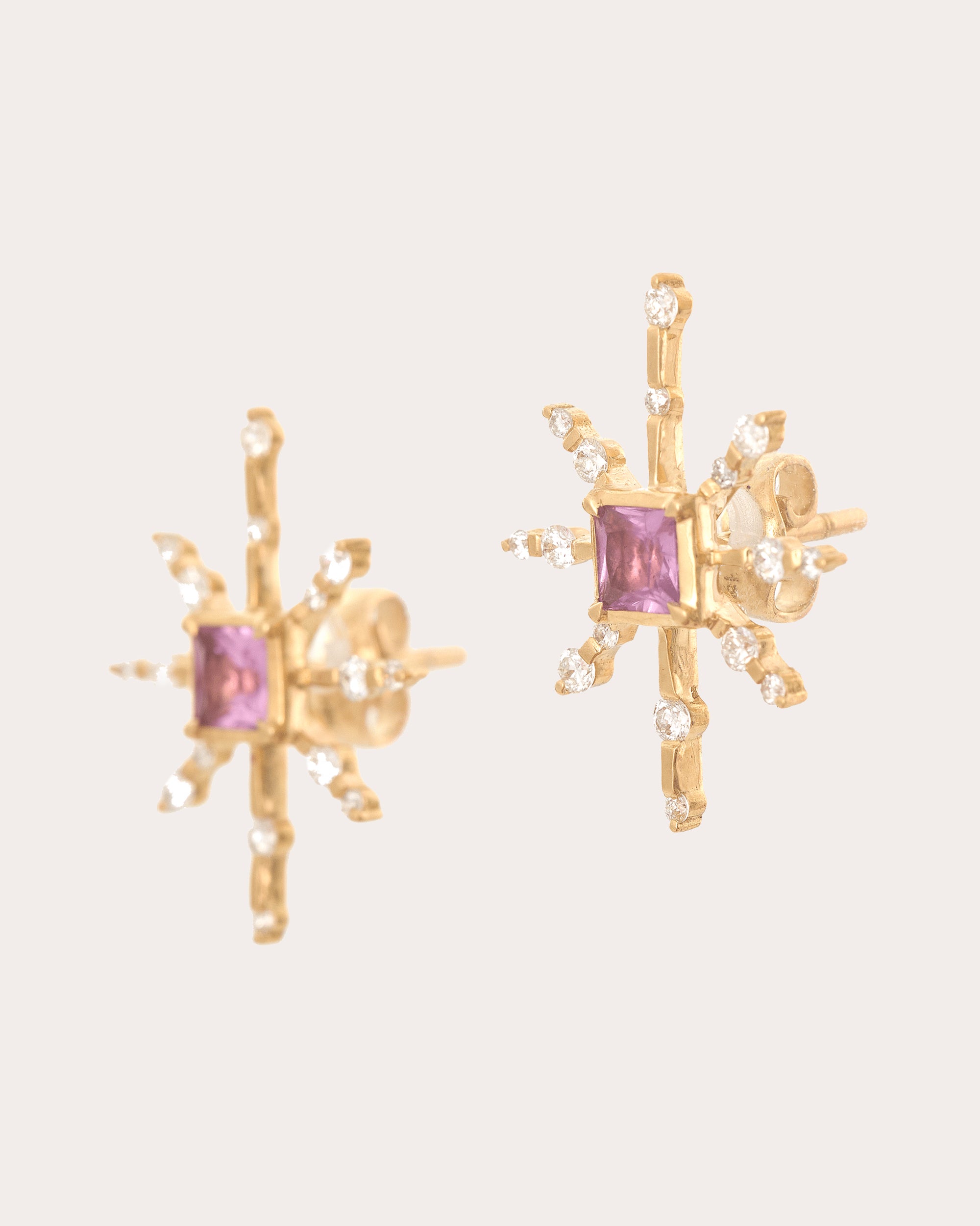 Pink Sapphire & Diamond Starburst Stud Earrings