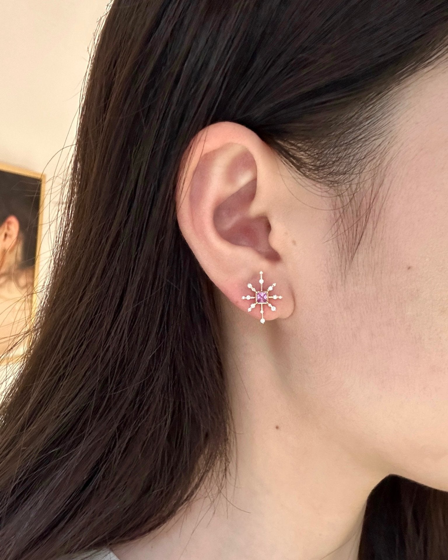 Pink Sapphire & Diamond Starburst Stud Earrings