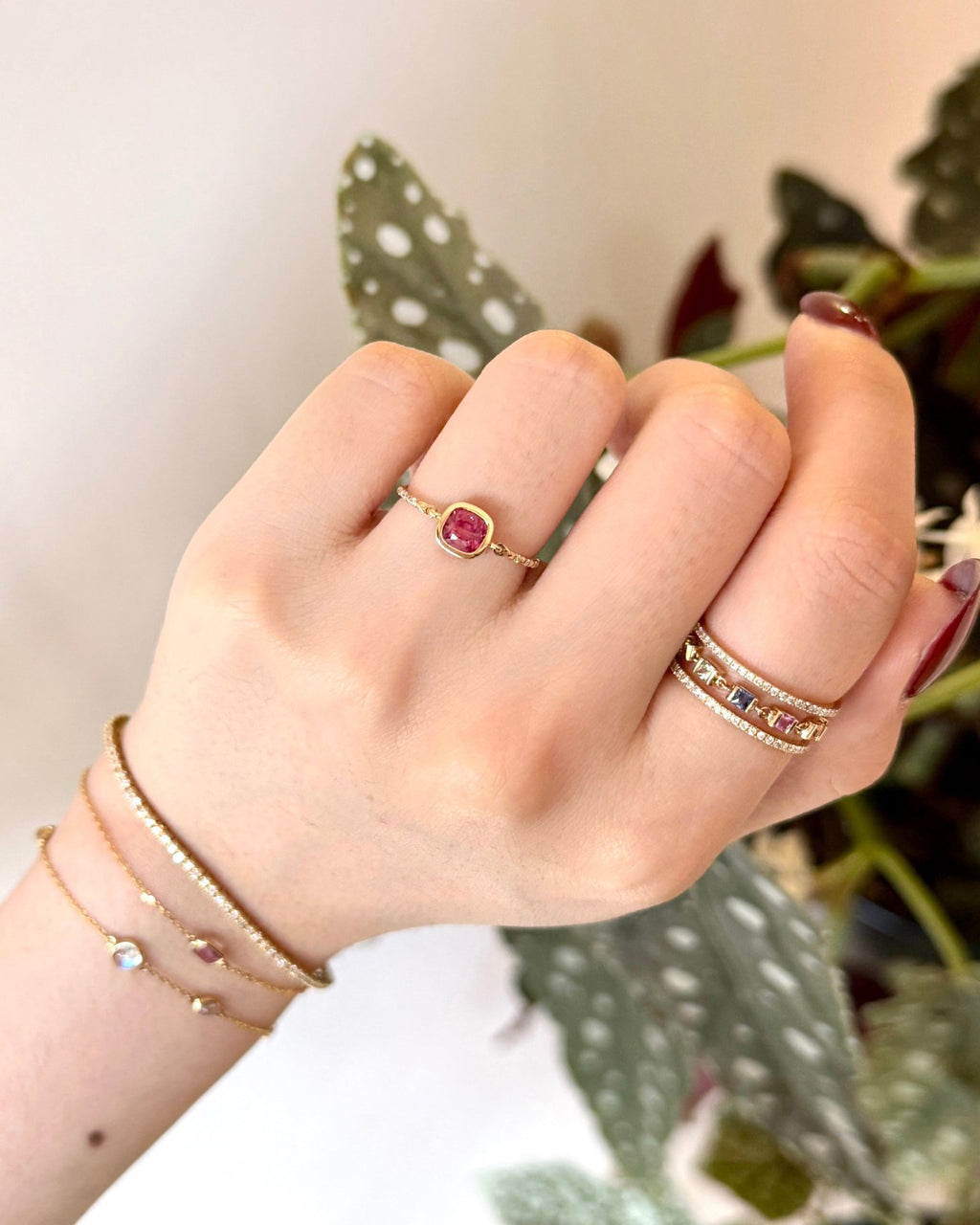 Diamond & Raspberry Spinel Petite Circle Ring
