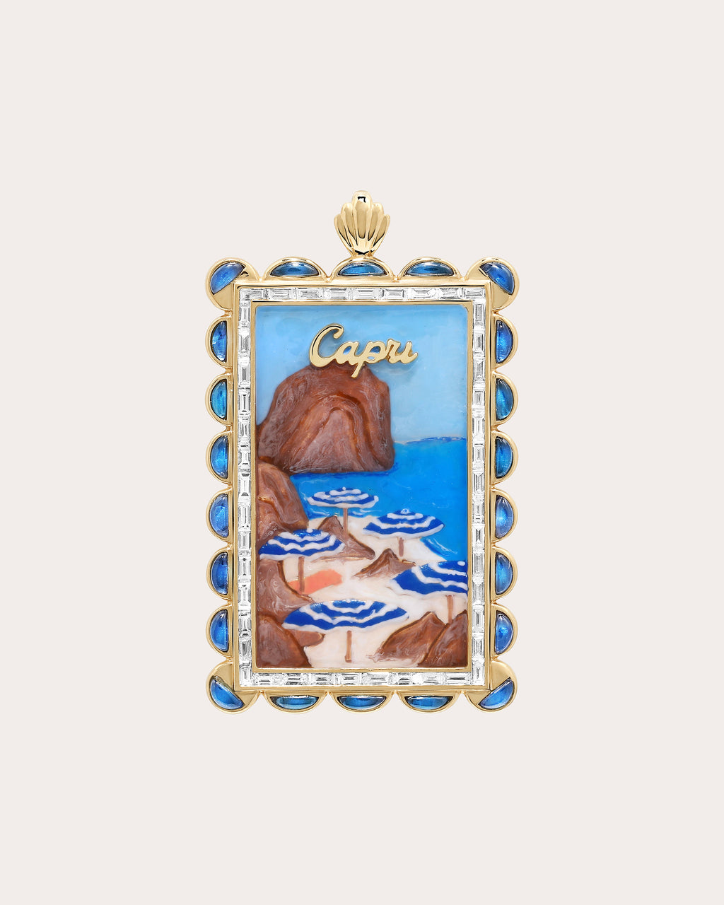 Capri Postcard 18K Gold Enamel and Diamond Pendant