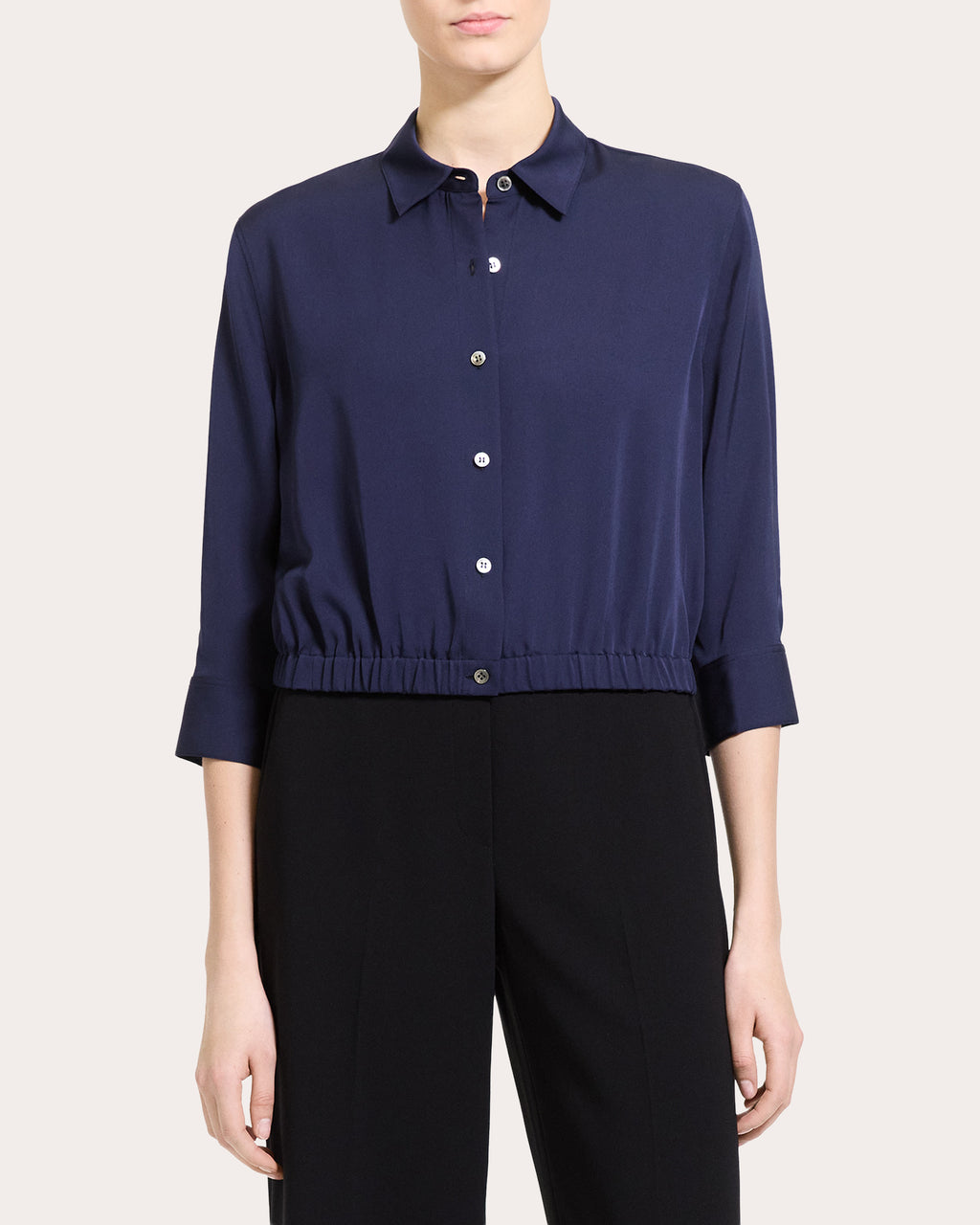 Silk Georgette Cinched Crop Shirt