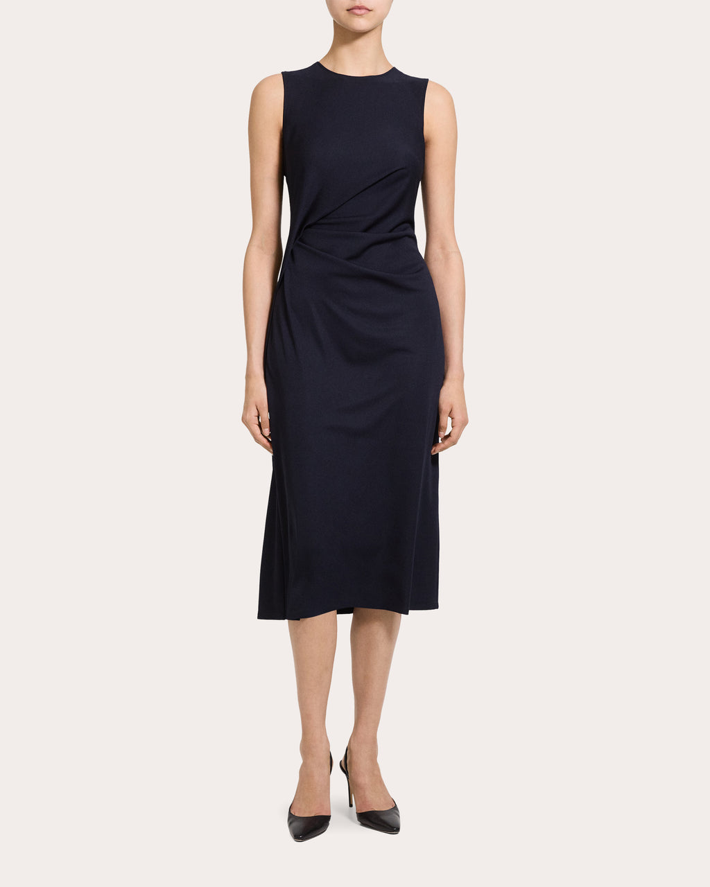 Draped Tuck Sleeveless Midi Dress