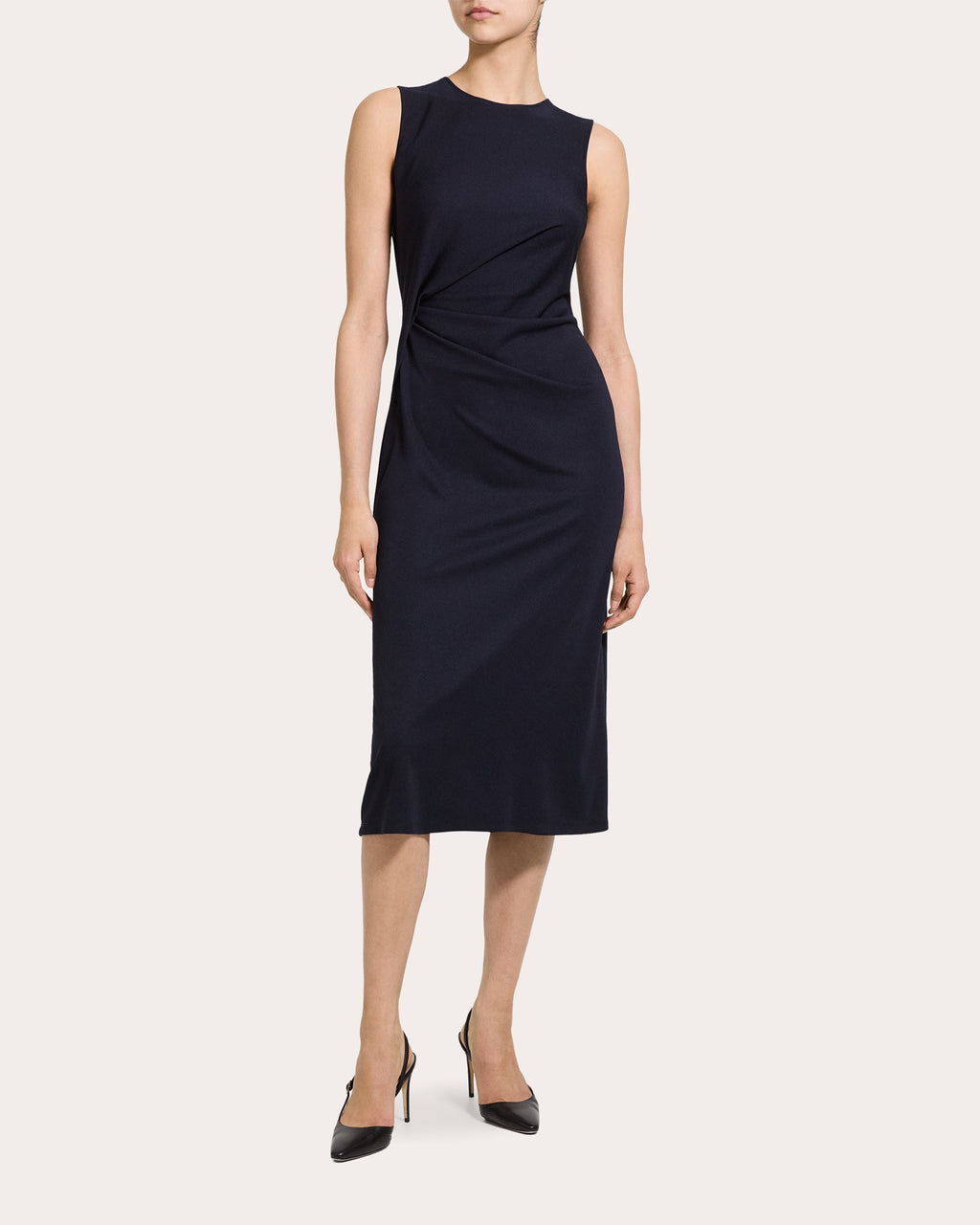 Draped Tuck Sleeveless Midi Dress