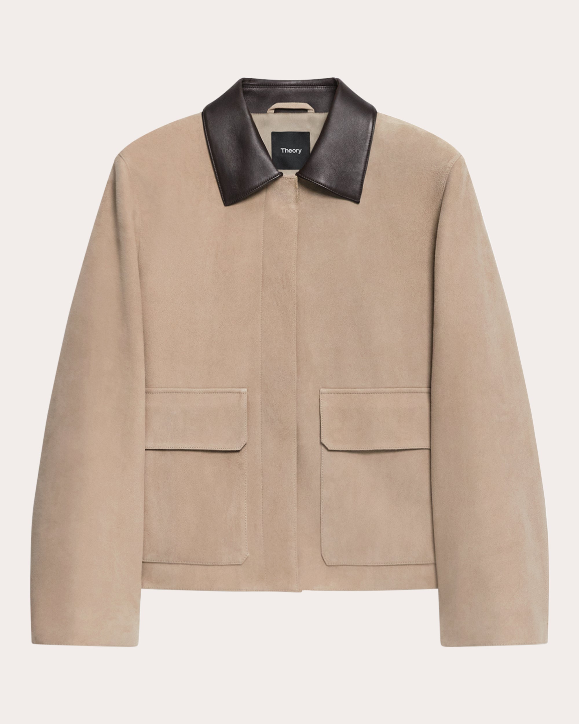 Suede Leather Combo Boxy Collared Jacket