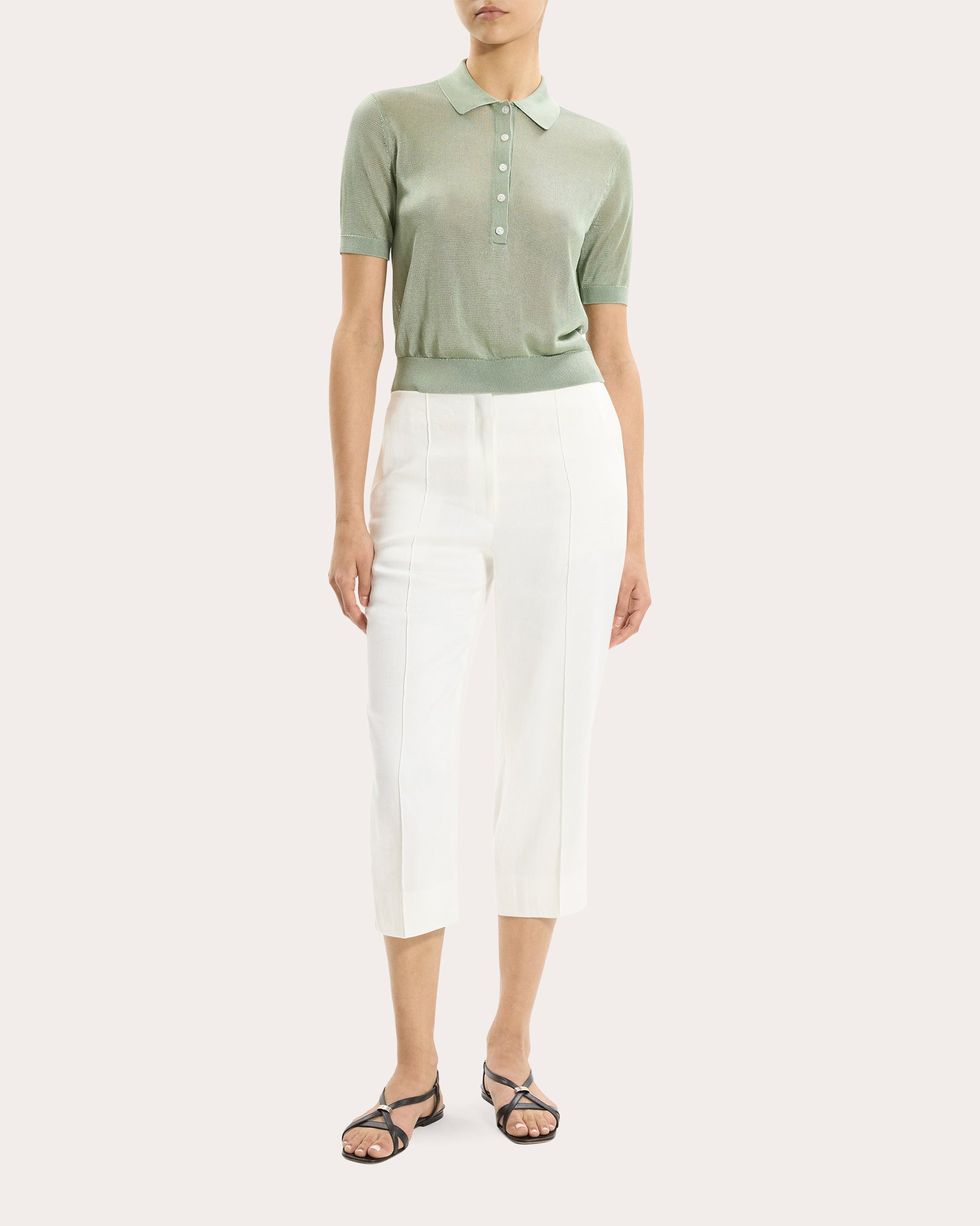 Sheer Lustrous Knit Polo | Olivela