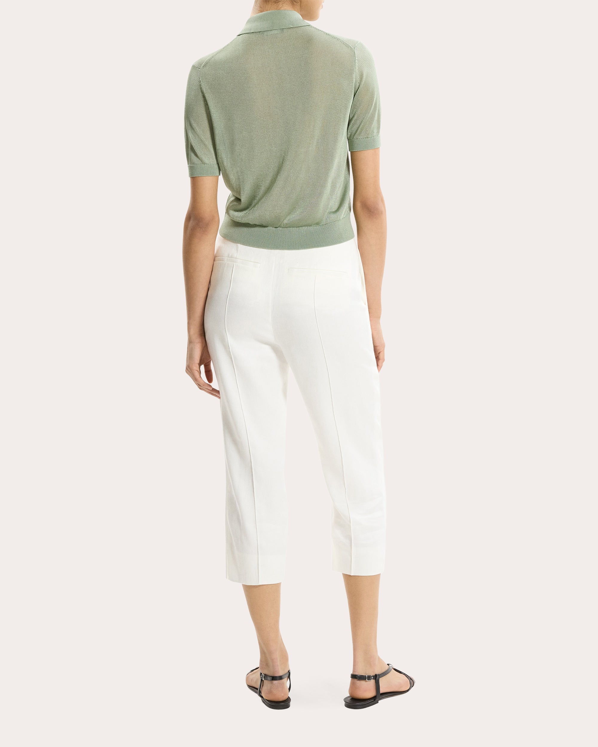 Linen Twill Slit Capri Pants