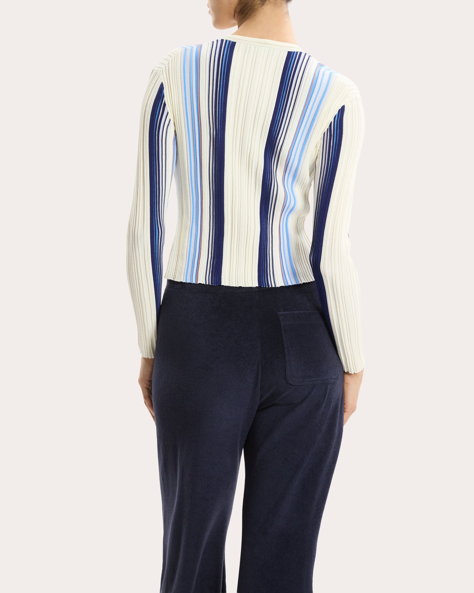 Stripe Rib Knit Slim Cardigan