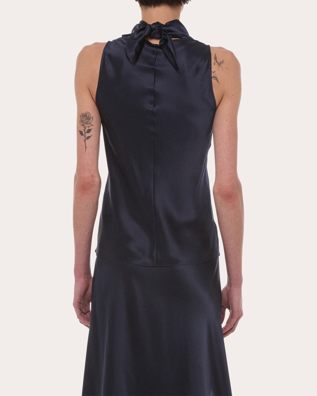 Silk Tie-Neck Sleeveless Top
