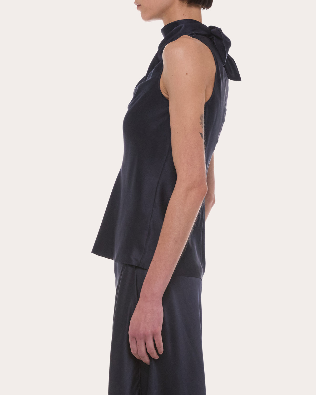 Silk Tie-Neck Sleeveless Top