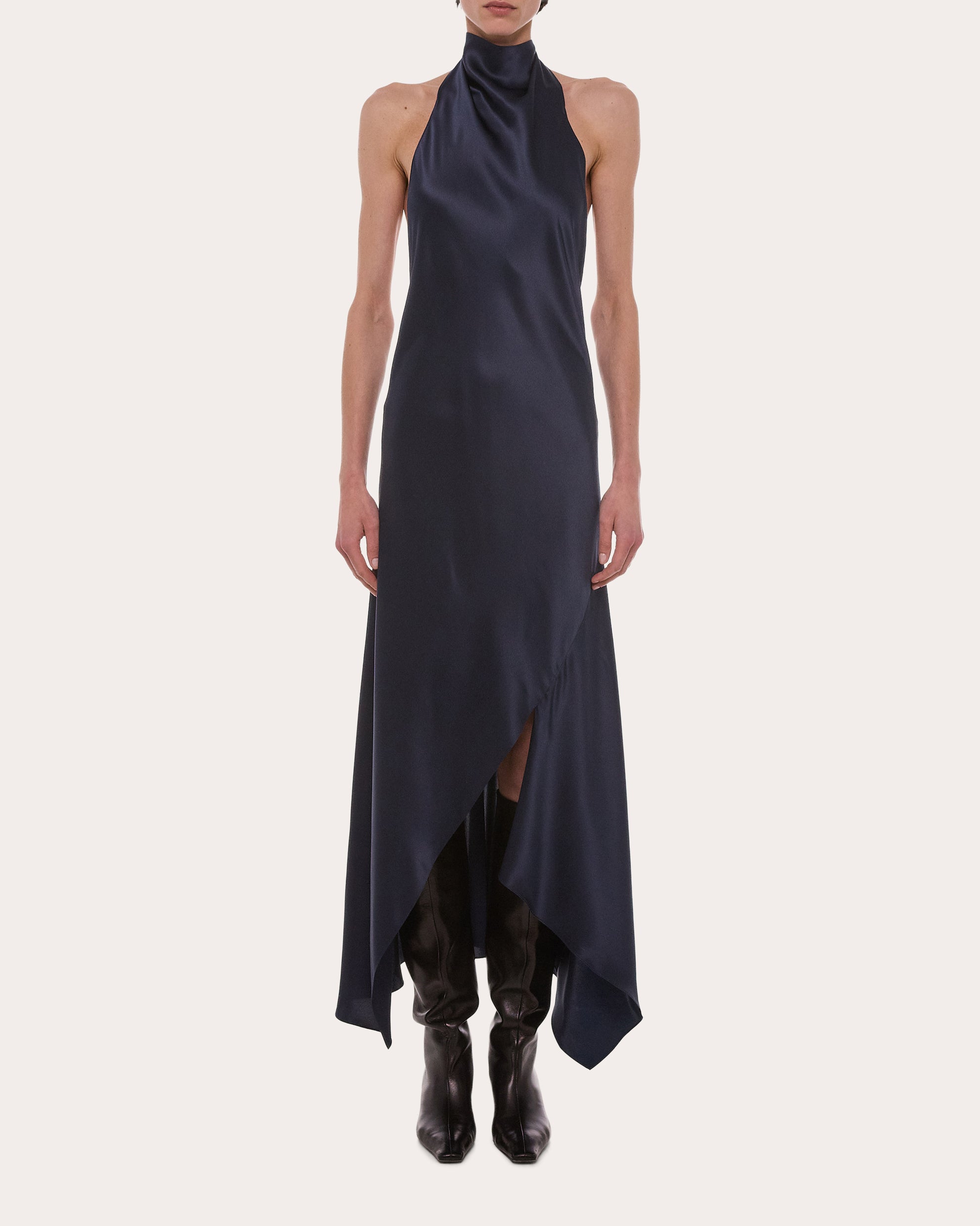 Silk Tie Scarf Halter Dress