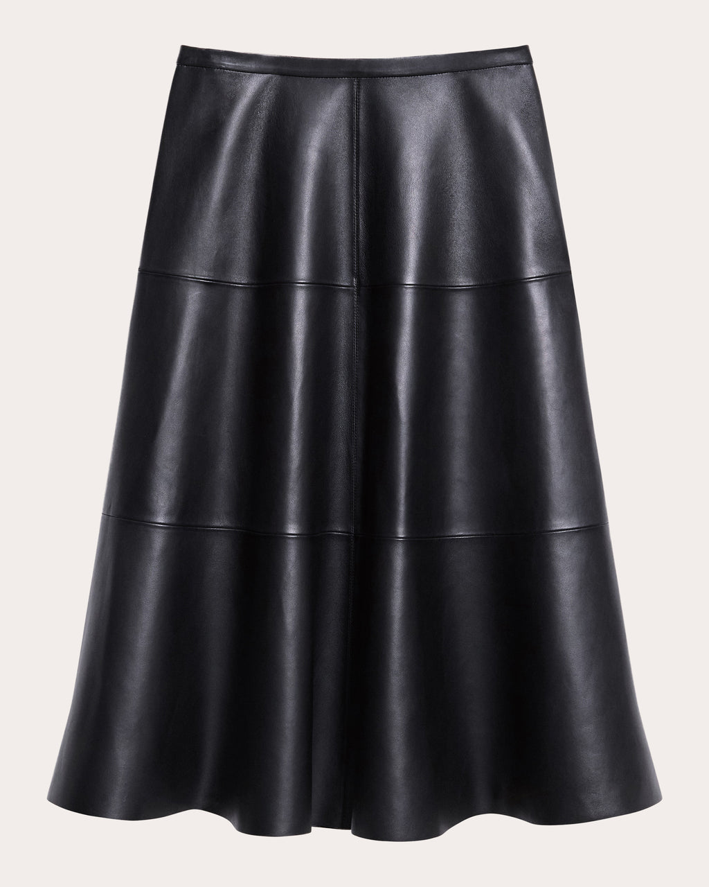 Leather Seamed Circle Midi Skirt