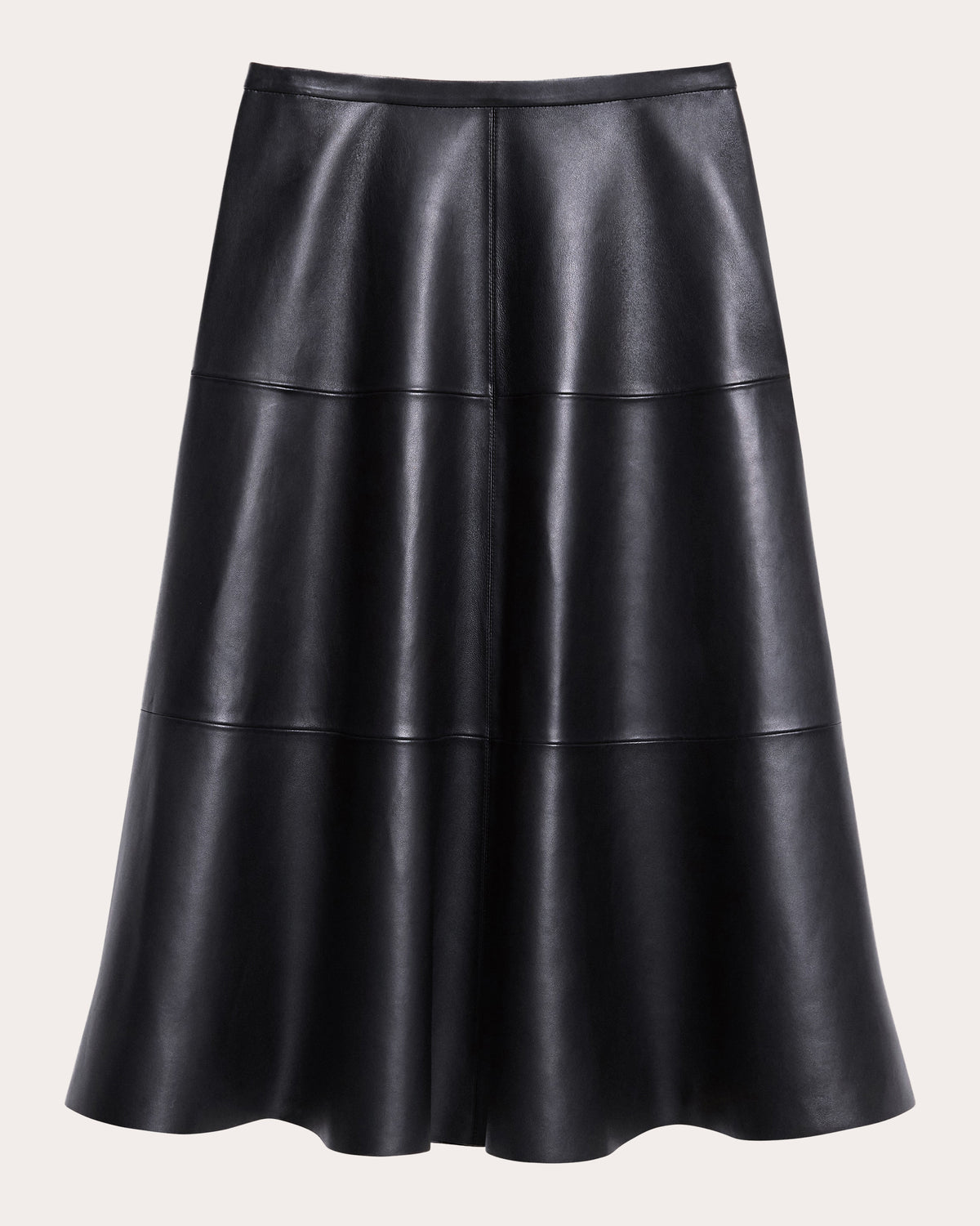 Leather Seamed Circle Midi Skirt