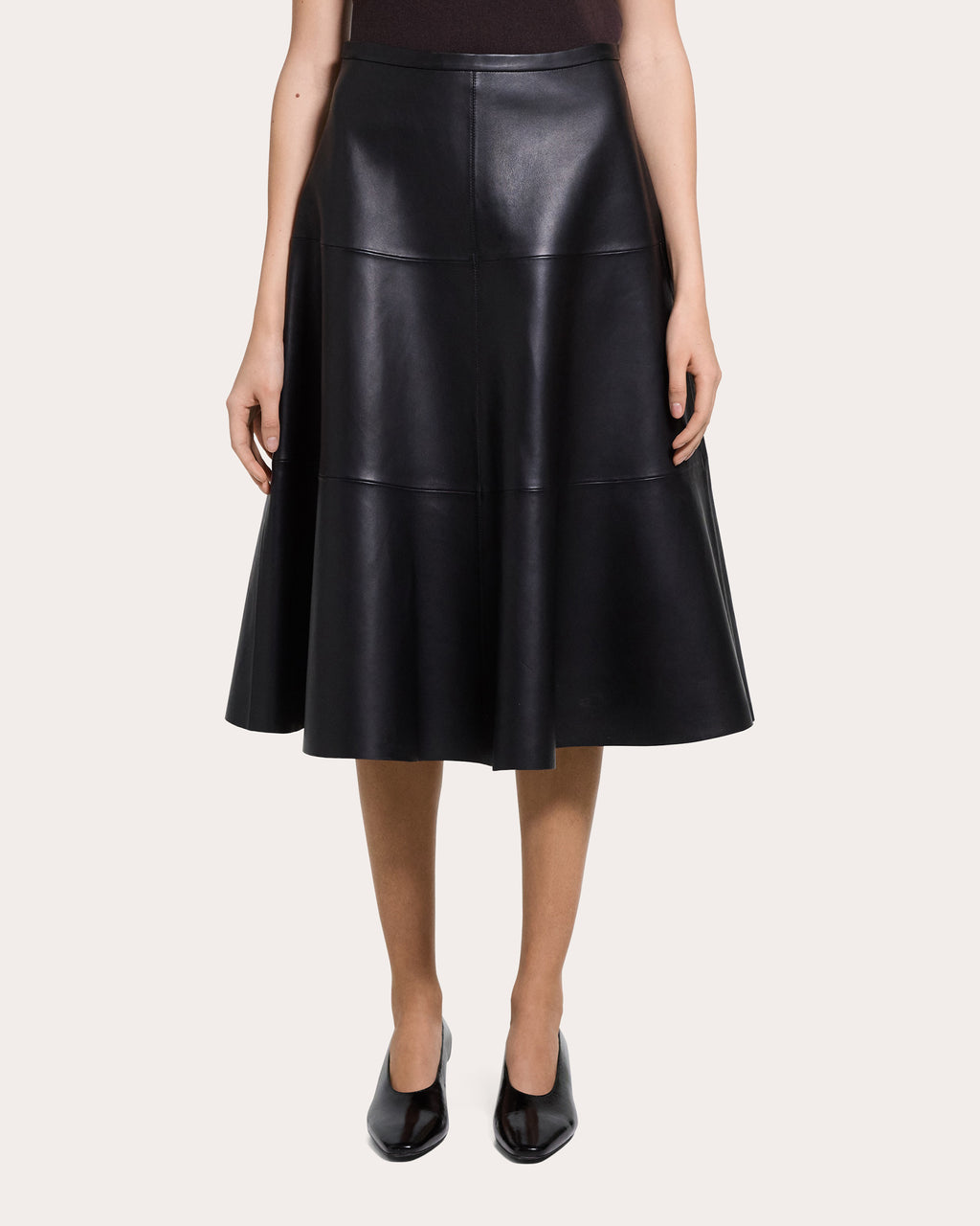 Leather Seamed Circle Midi Skirt