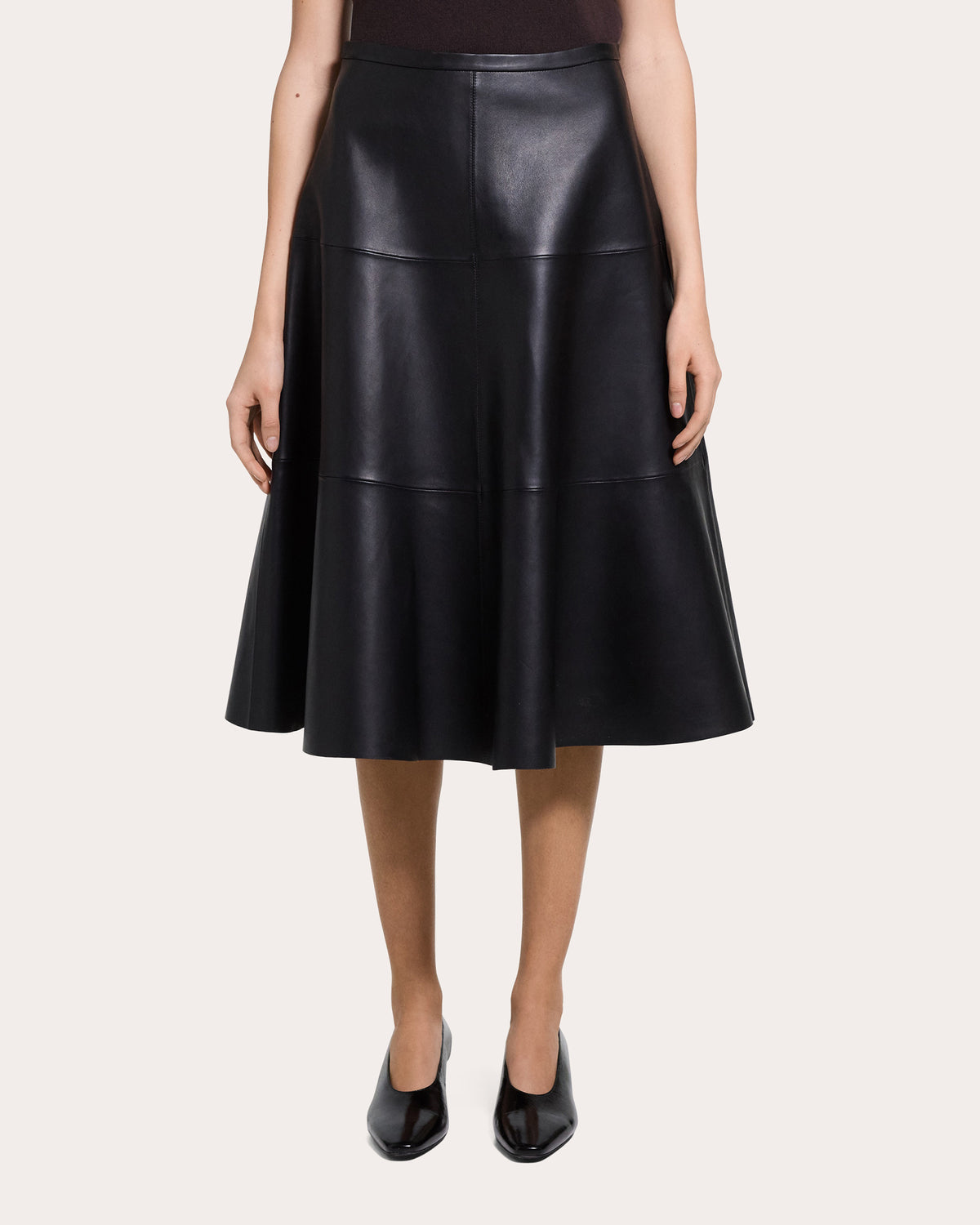 Leather Seamed Circle Midi Skirt