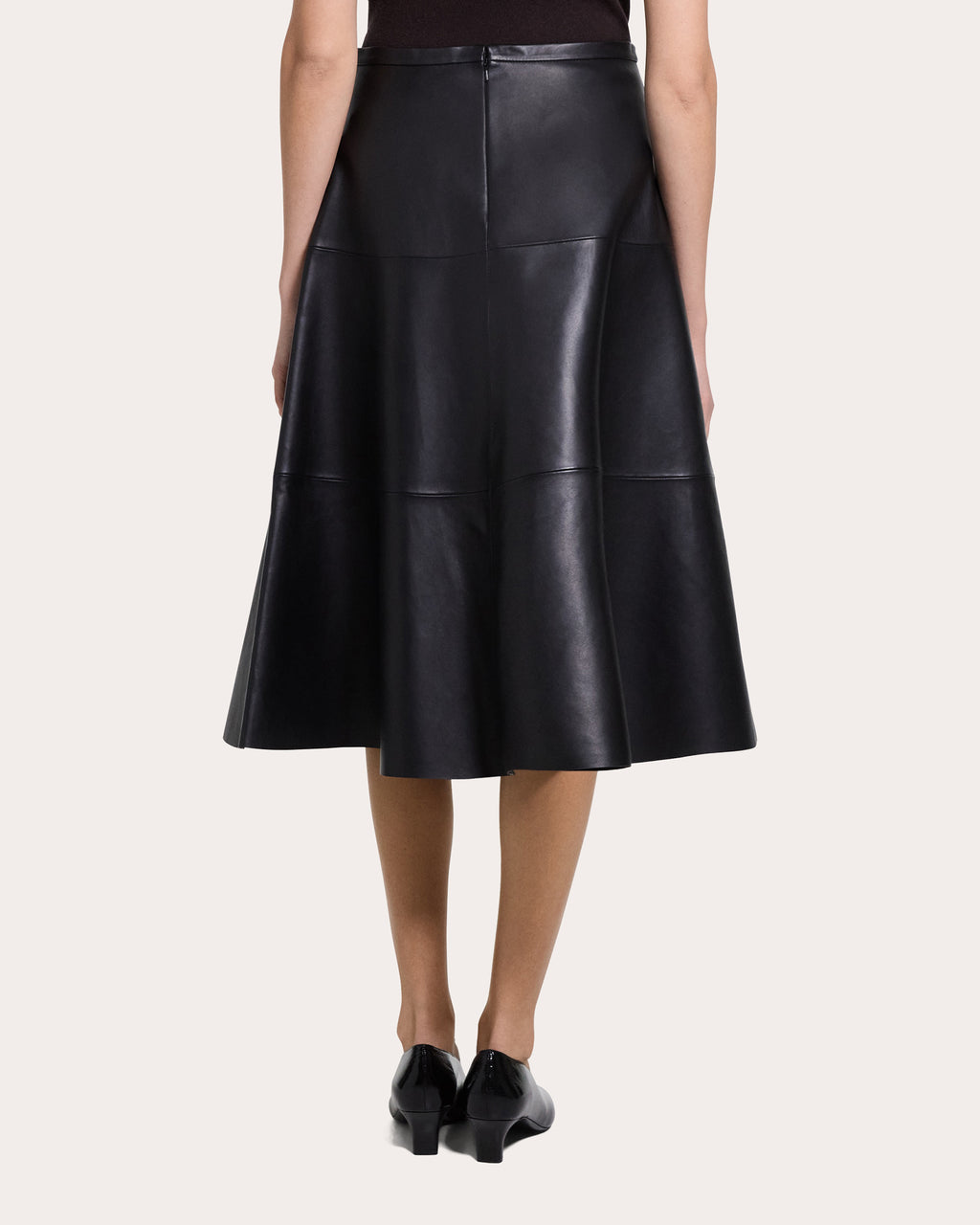 Leather Seamed Circle Midi Skirt
