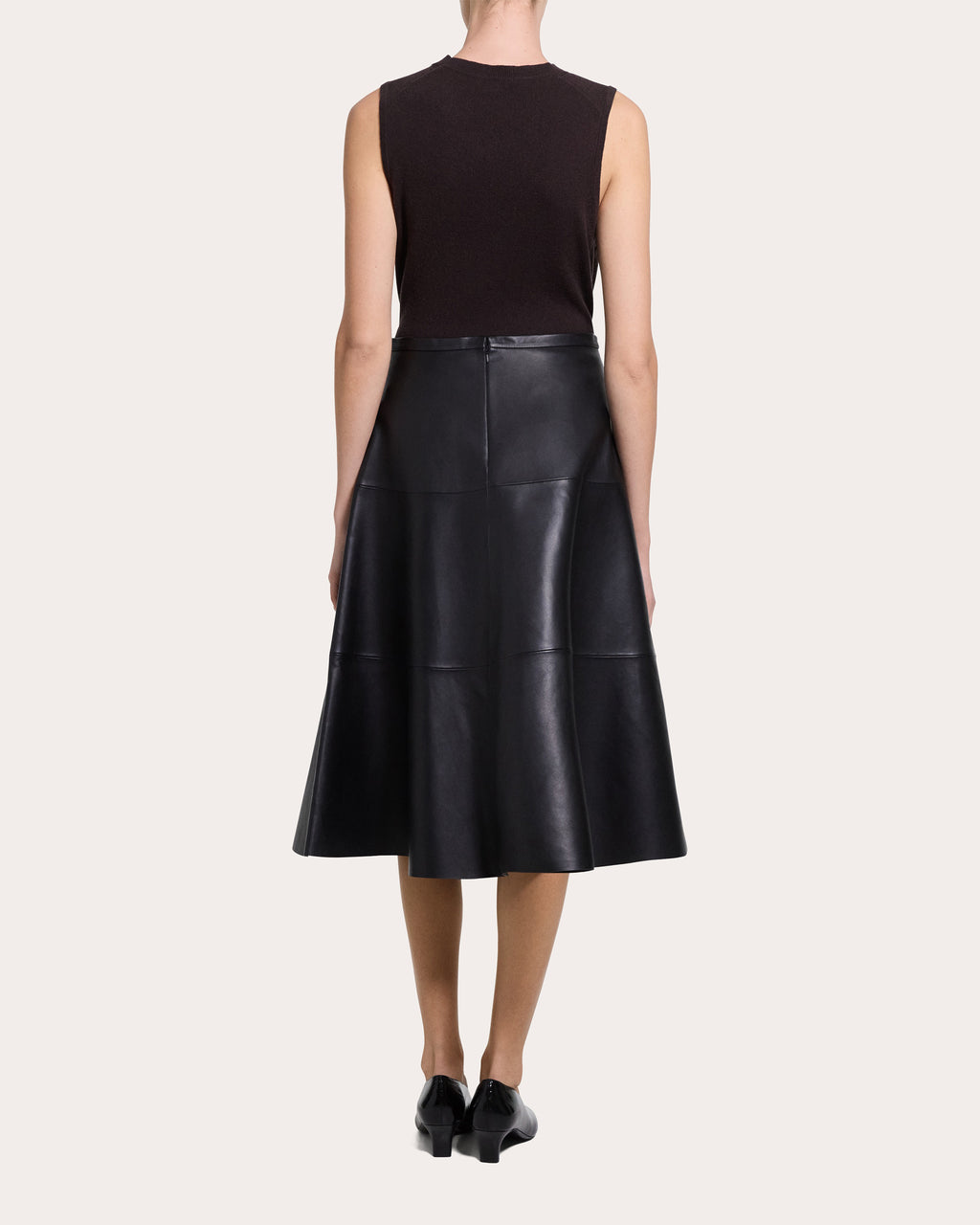 Leather Seamed Circle Midi Skirt