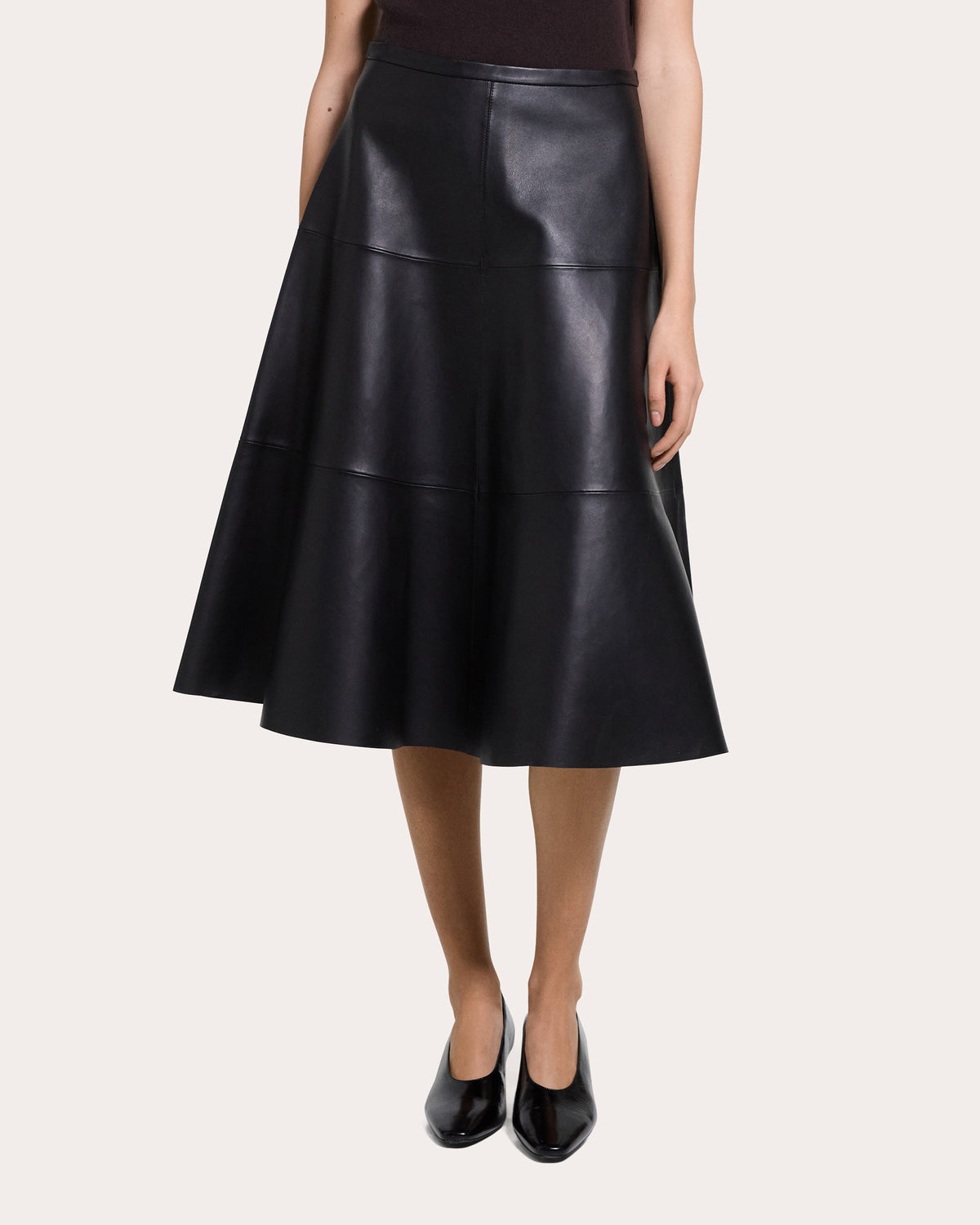 Leather Seamed Circle Midi Skirt