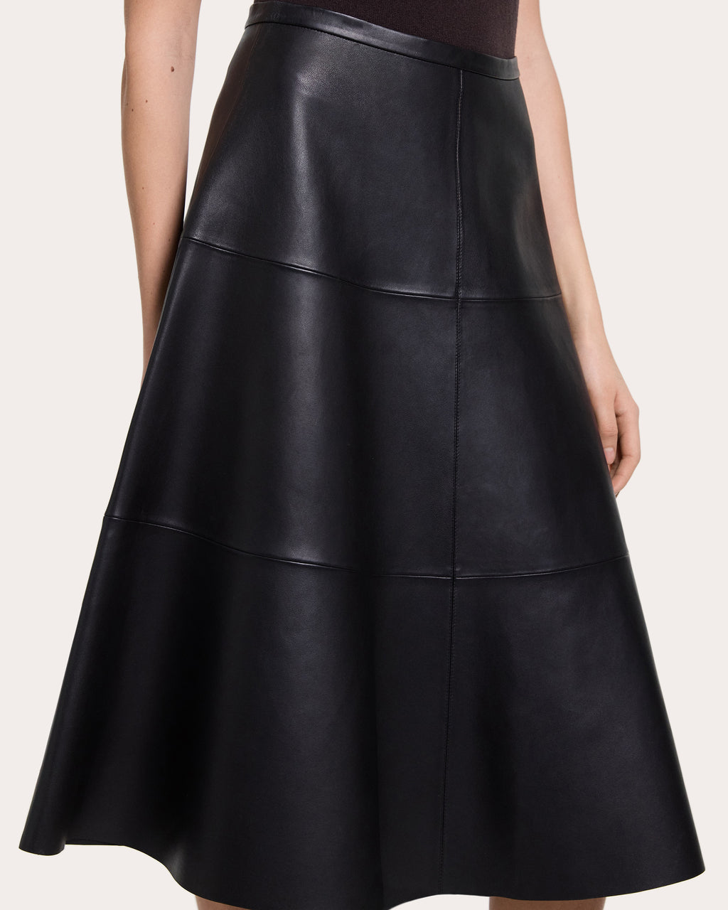 Leather Seamed Circle Midi Skirt
