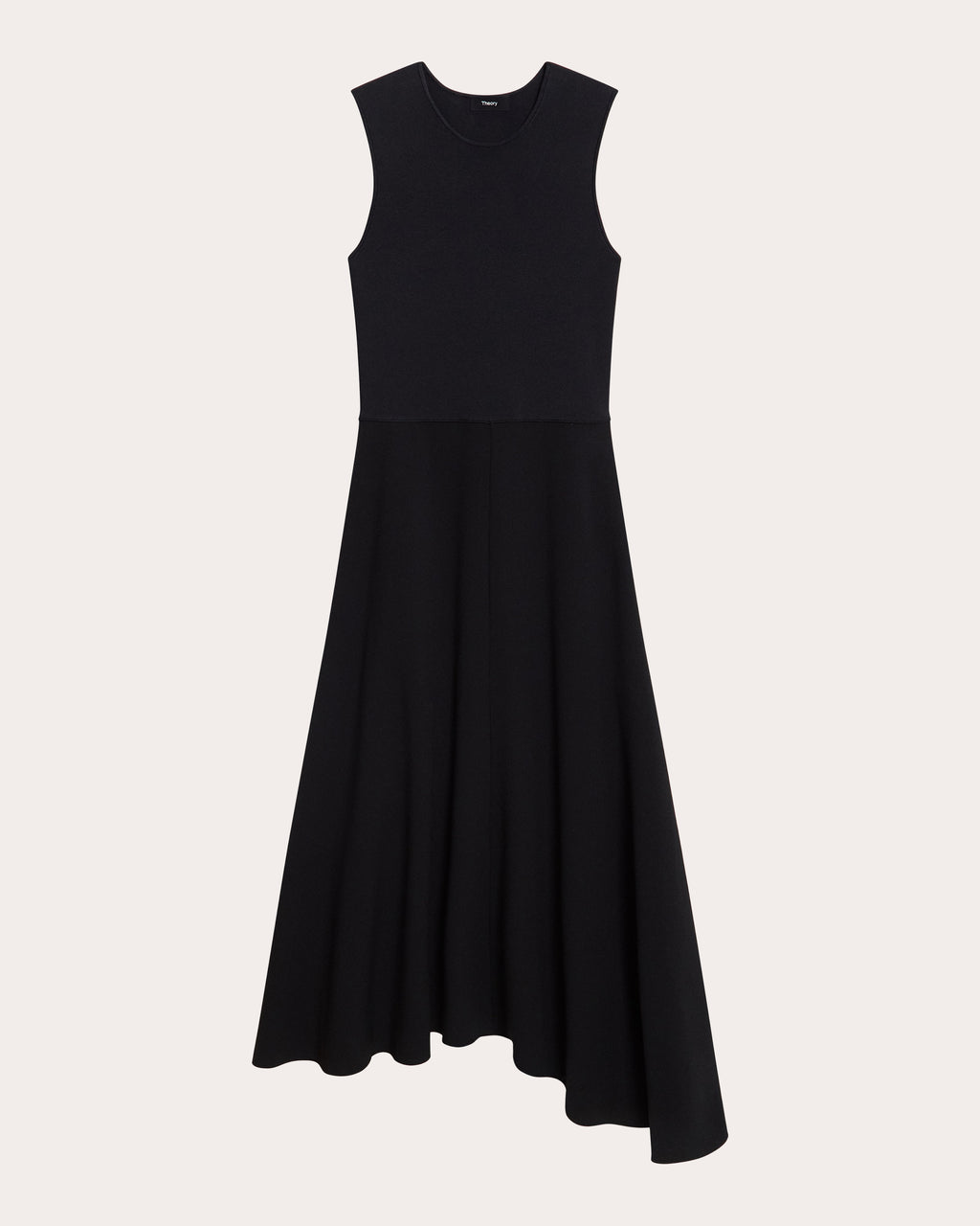 Knit Crepe Combo Asymmetric Midi Dress
