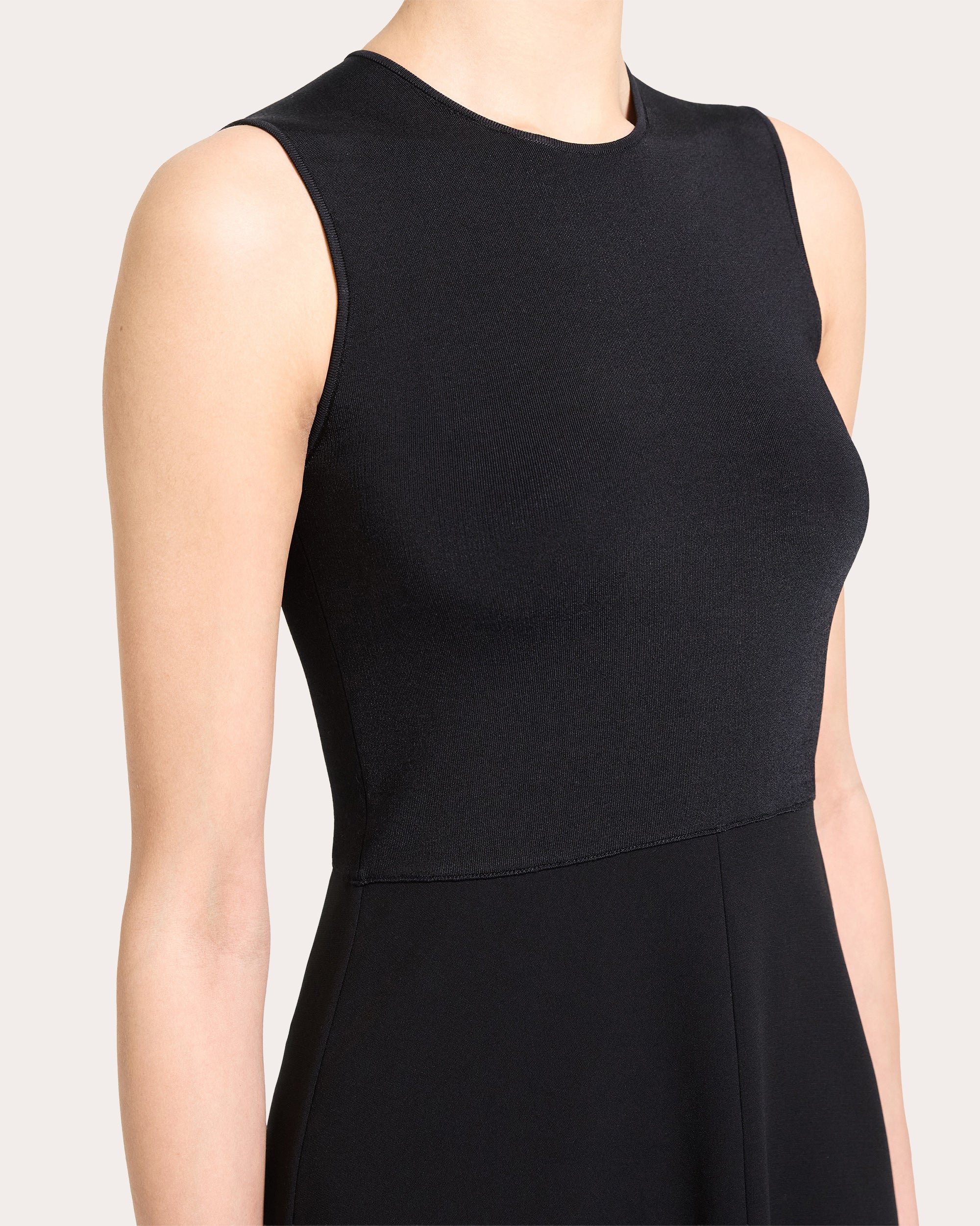 Knit Crepe Combo Asymmetric Midi Dress