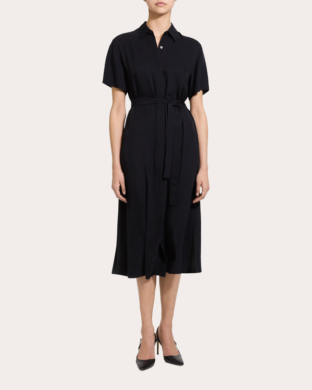 Twill Belted A-Line Shirt Dress
