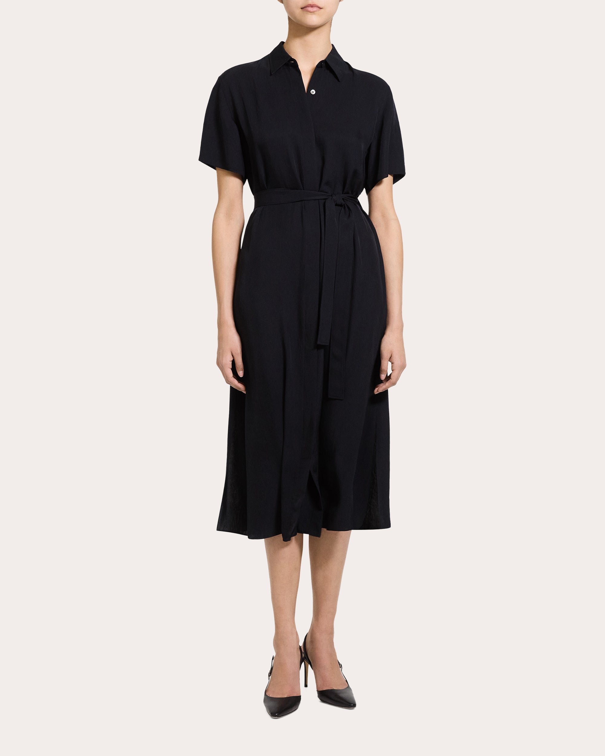 Twill Belted A-Line Shirt Dress