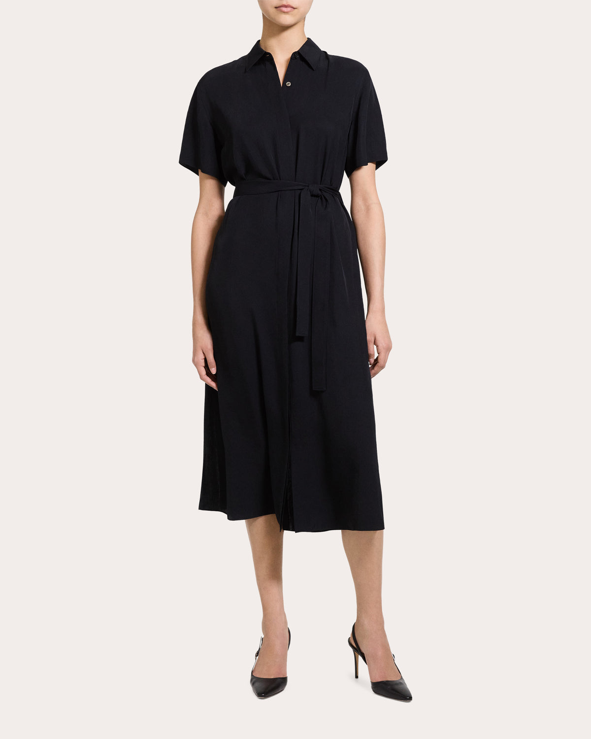 Twill Belted A-Line Shirt Dress