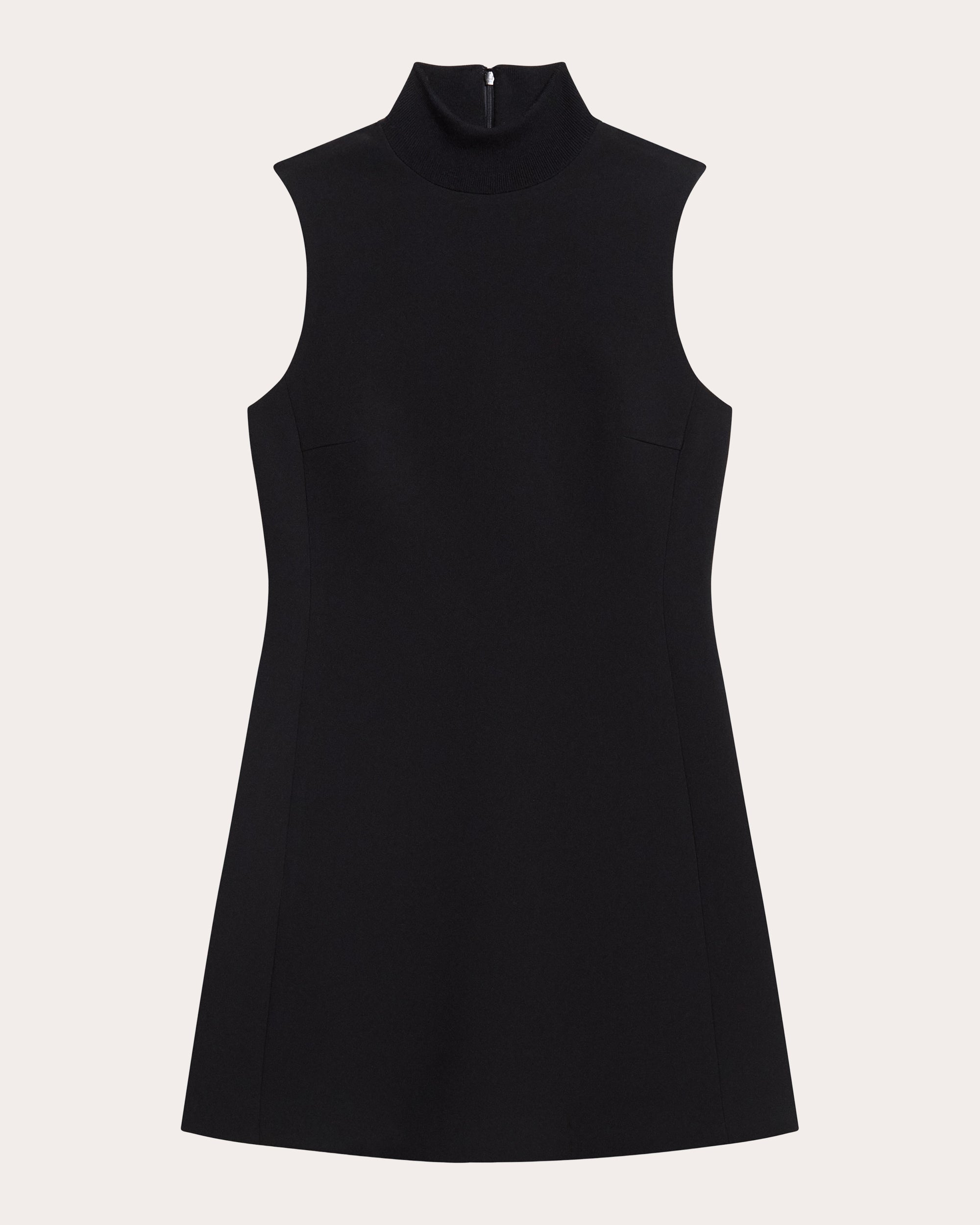 Crepe Mock Neck A-Line Mini Dress