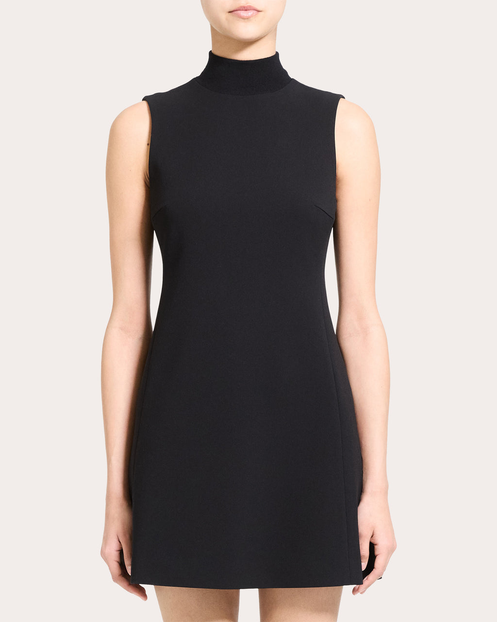Crepe Mock Neck A-Line Mini Dress