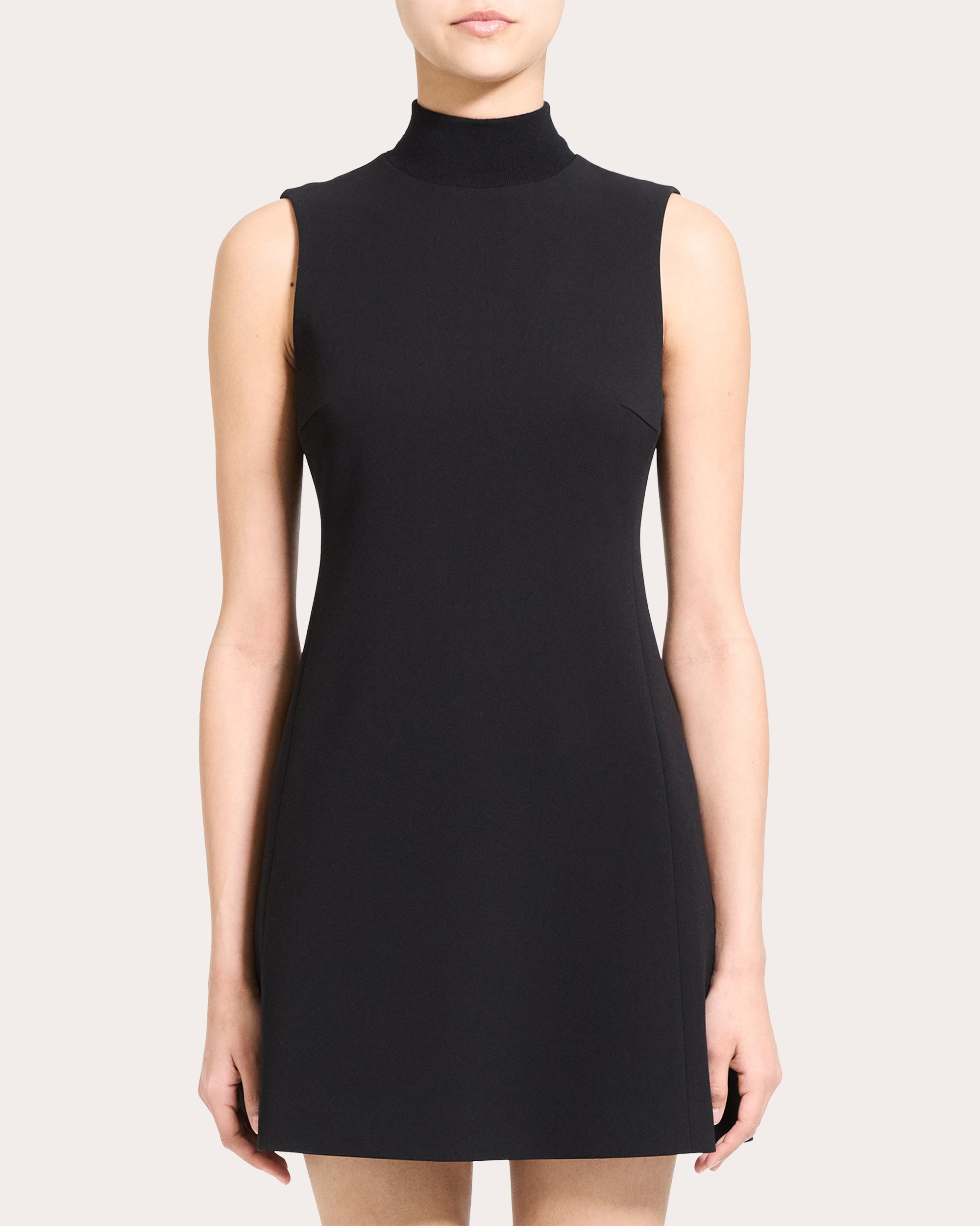 Crepe Mock Neck A-Line Mini Dress