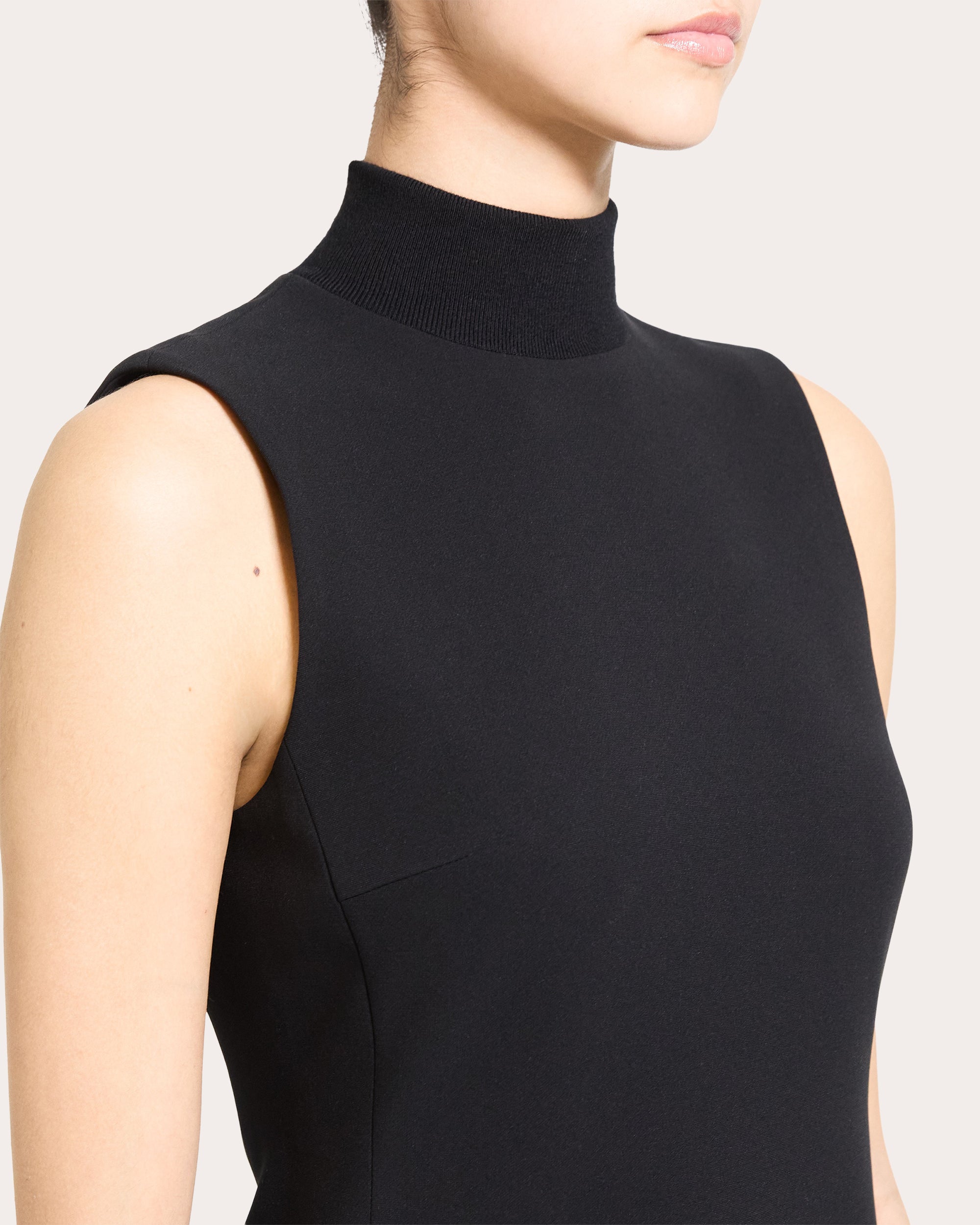 Crepe Mock Neck A-Line Mini Dress