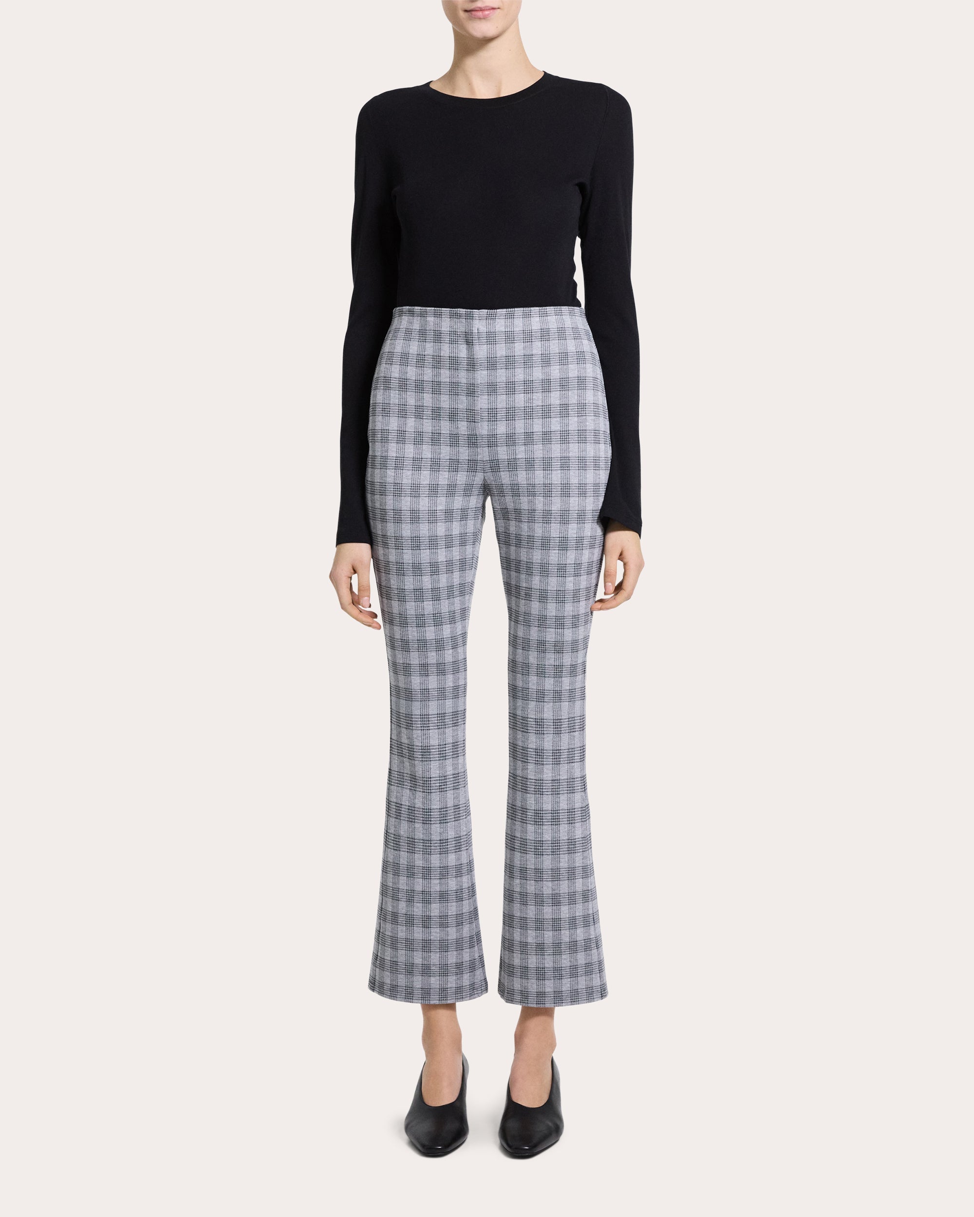 Plaid High-Rise Cropped Kick Pants