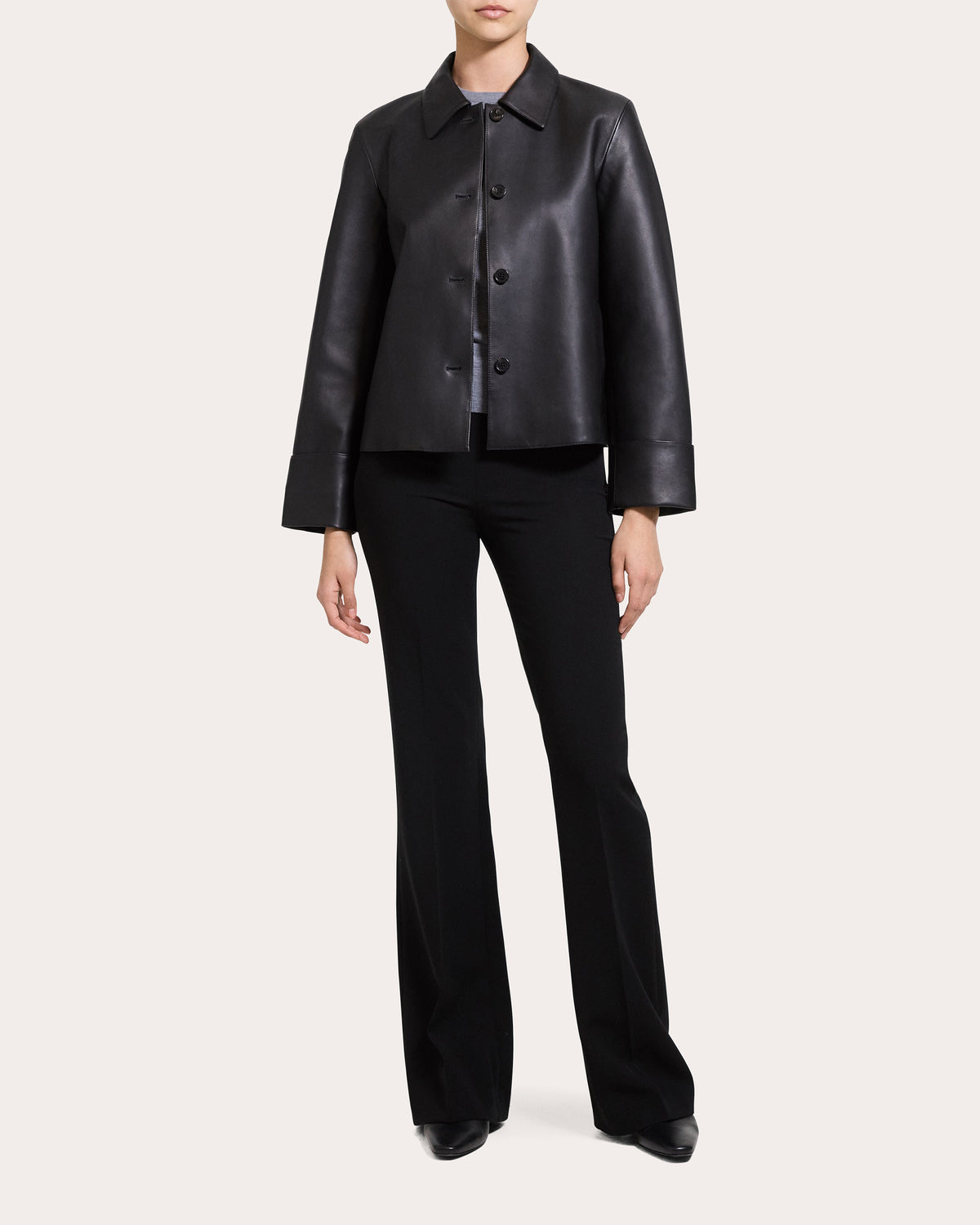 Leather Boxy Shirt Jacket