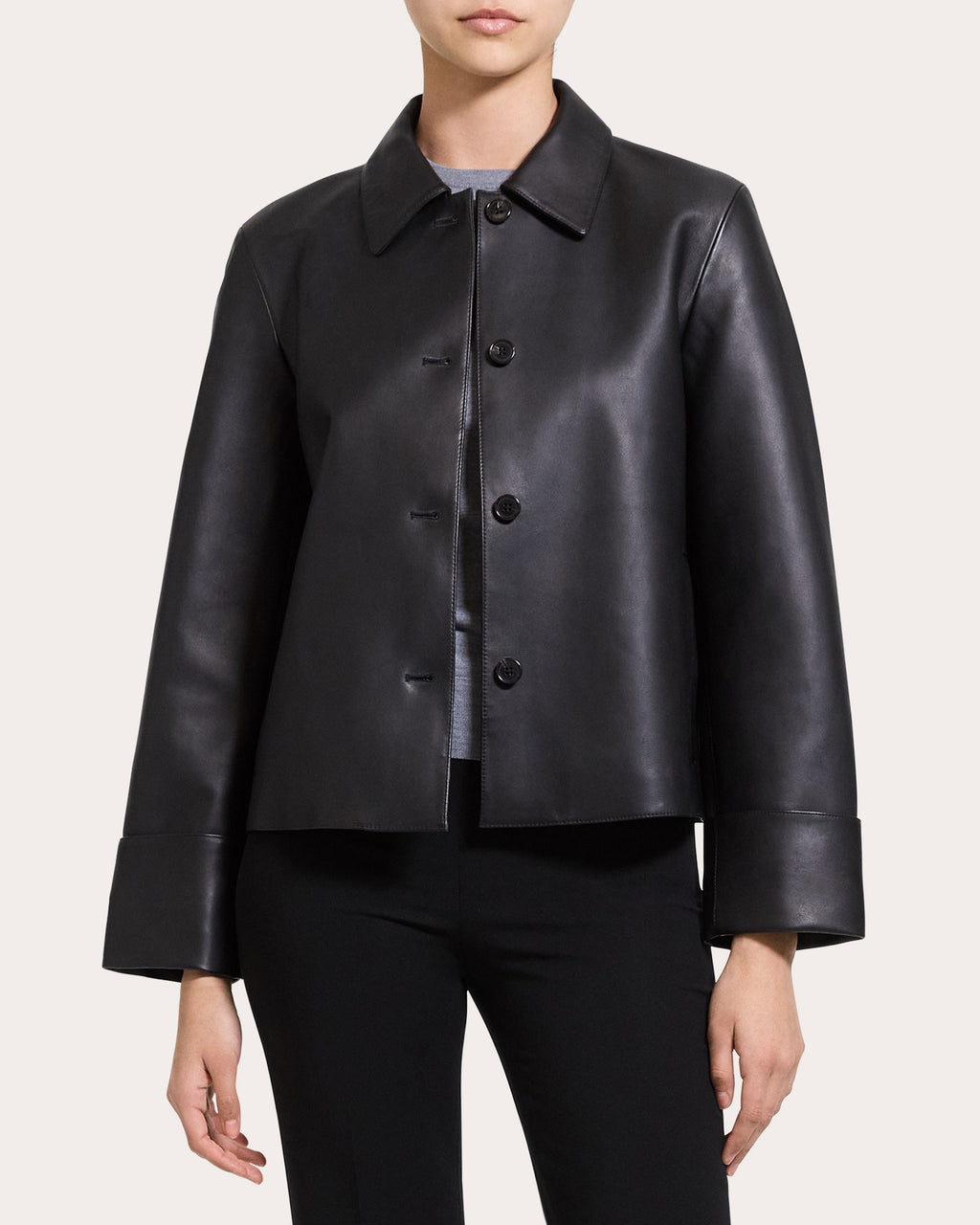 Leather Boxy Shirt Jacket