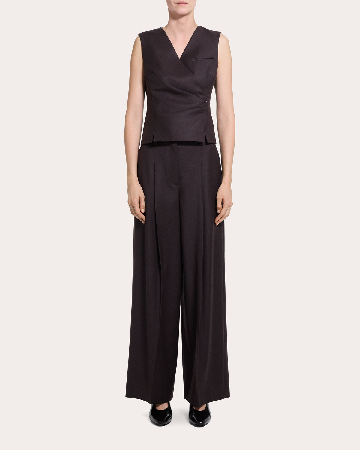 Sleek Flannel Wool Draped Wrap Vest