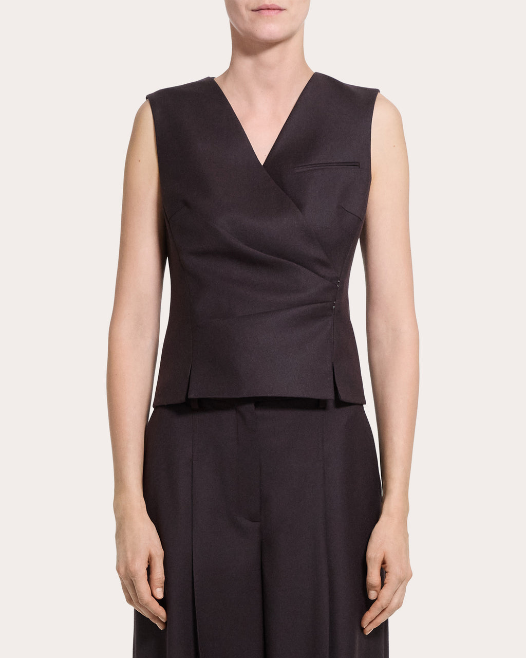 Sleek Flannel Wool Draped Wrap Vest
